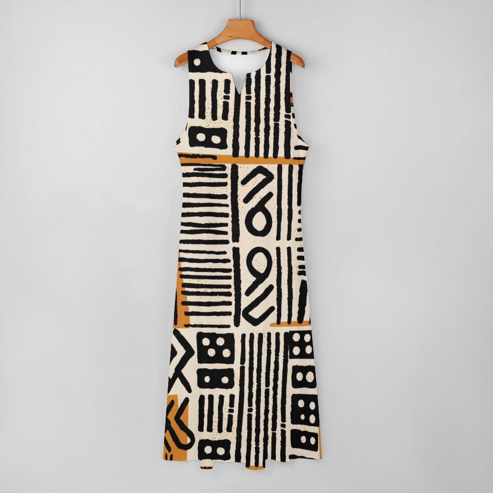 Afrocentric - Womens - Sleeveless Ankle-length Dress - African - Mud Cloth Pattern - Dresses - KumbatiaKulture