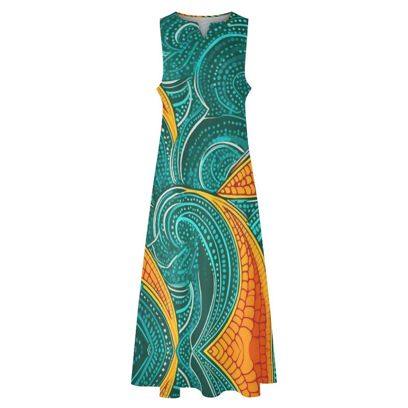 Catch a Wave - Womens - Sleeveless Long Length Dress - African - Ankara pattern - Dresses - KumbatiaKulture