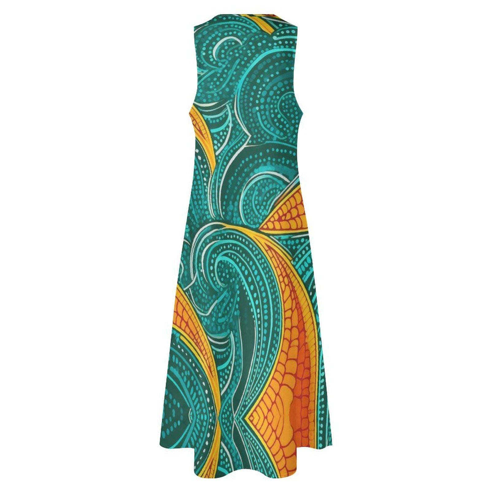 Catch a Wave - Womens - Sleeveless Long Length Dress - African - Ankara pattern - Dresses - KumbatiaKulture