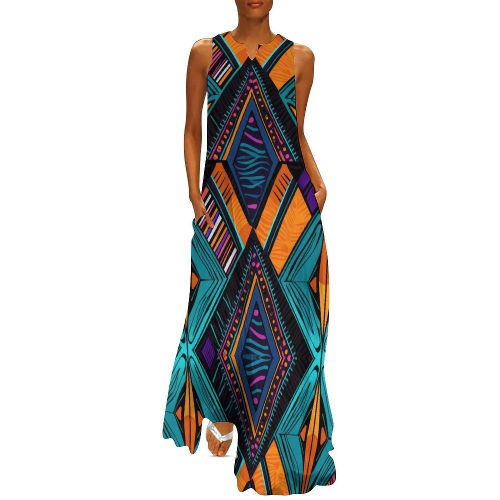 Stain Glass - Womens - Sleeveless Ankle-length Dress - African - Ankara Pattern - Dresses - KumbatiaKulture