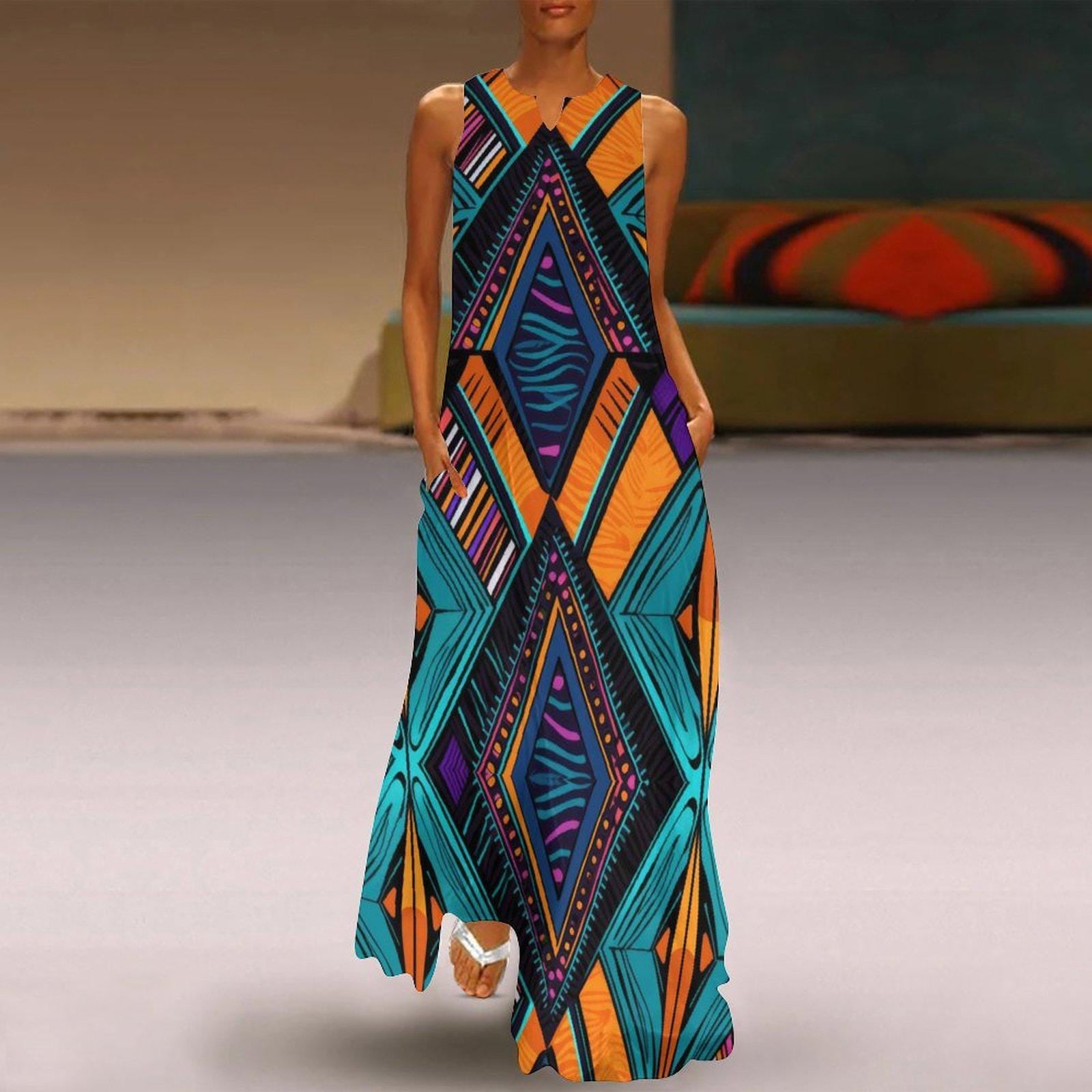 Stain Glass - Womens - Sleeveless Ankle-length Dress - African - Ankara Pattern - Dresses - KumbatiaKulture