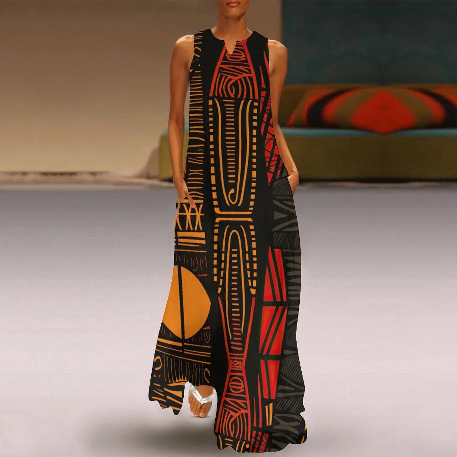 Maxi - Womens - Sleeveless Ankle-length Dress - African - Ankara Pattern - Dresses - KumbatiaKulture