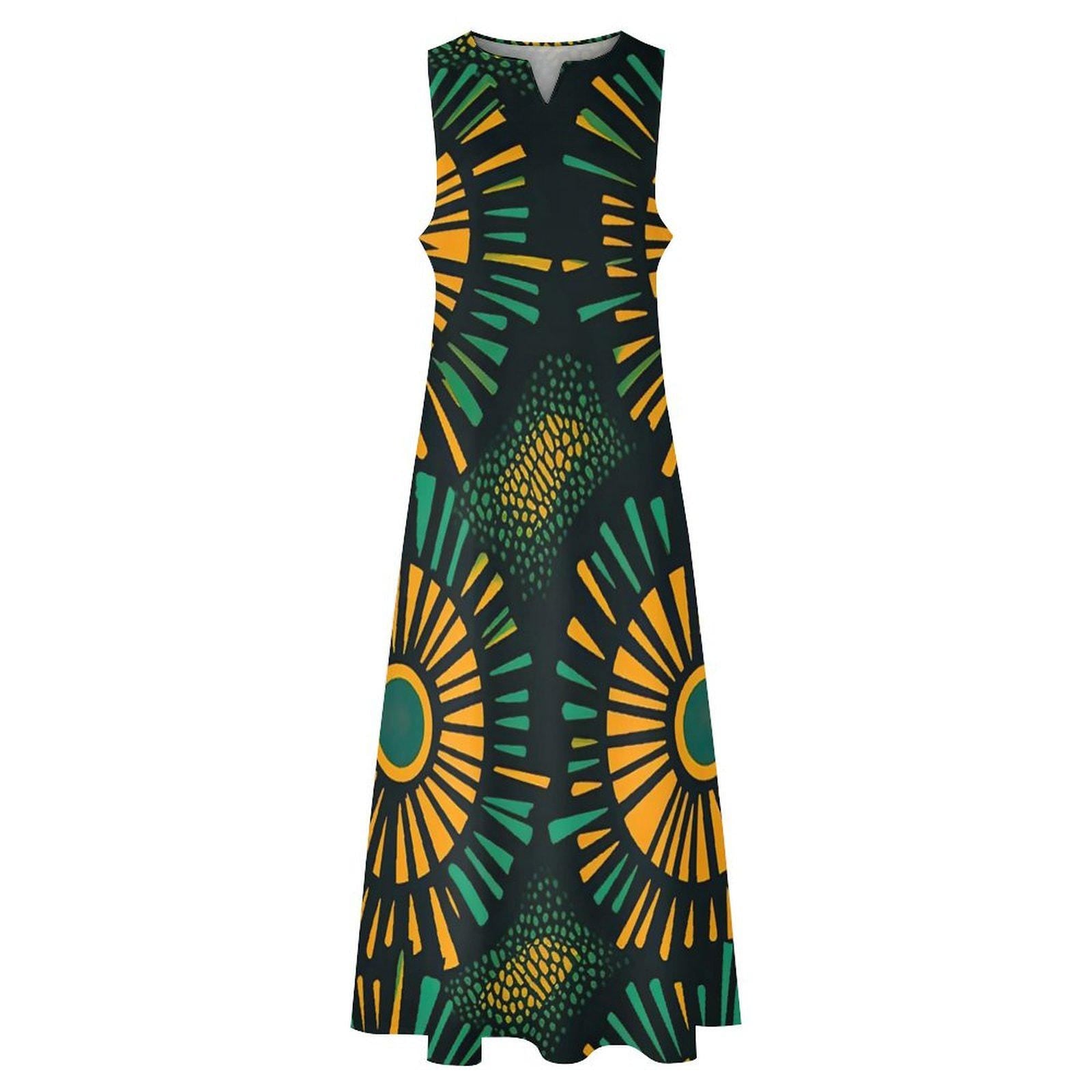 Botanical - Womens - Sleeveless Ankle-length Dress - African - Ankara Pattern - Dresses - KumbatiaKulture