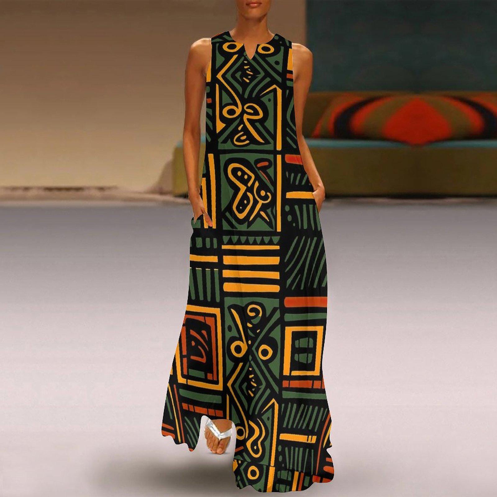 Mother Earth - Womens - Sleeveless Ankle-length Dress - African - Ankara Pattern - Dresses - KumbatiaKulture