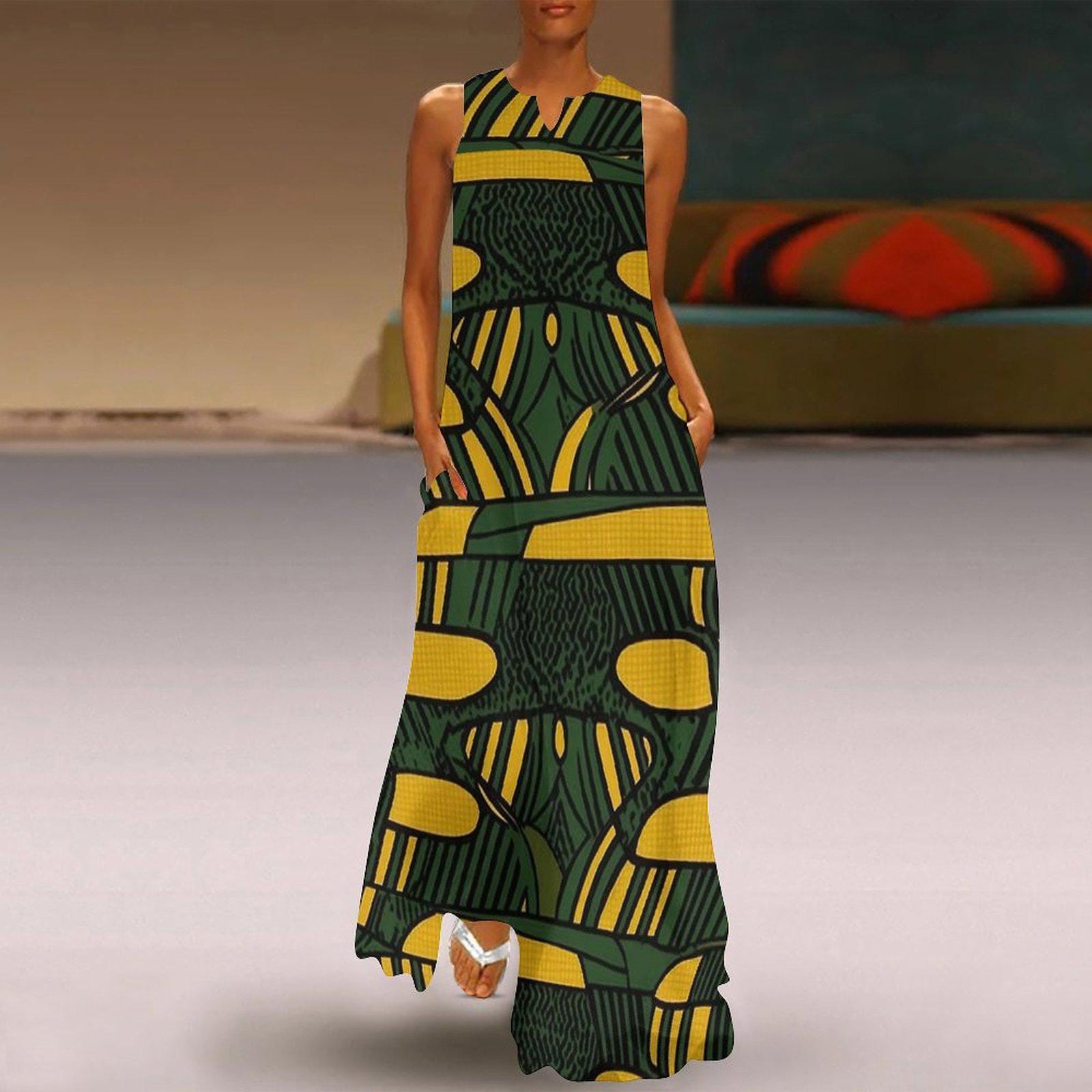 Sage - Womens - Sleeveless Ankle-length Dress - African - Ankara Pattern - Dresses - KumbatiaKulture