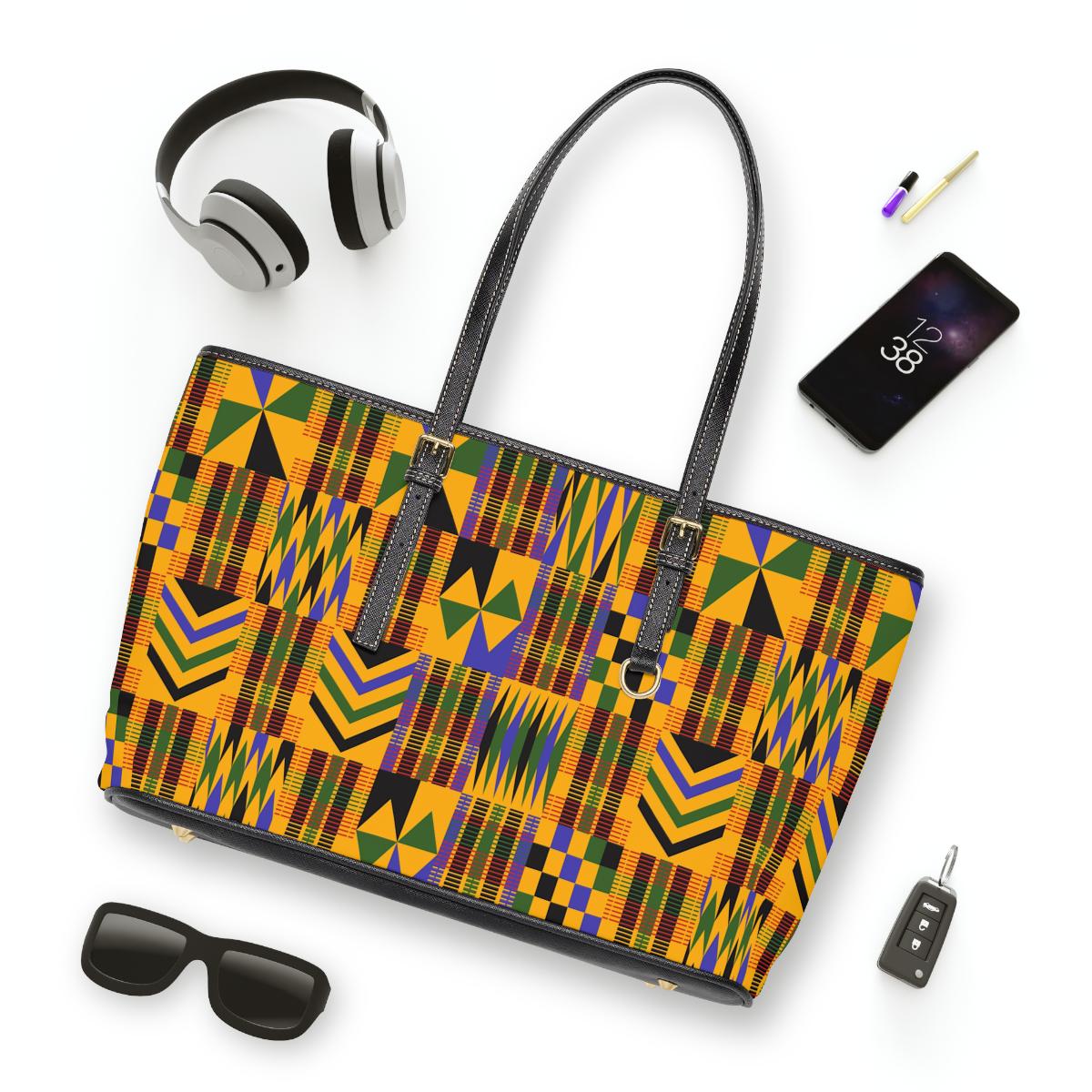 Roots - Womens - Leather Shoulder Bag - African - Kente Pattern