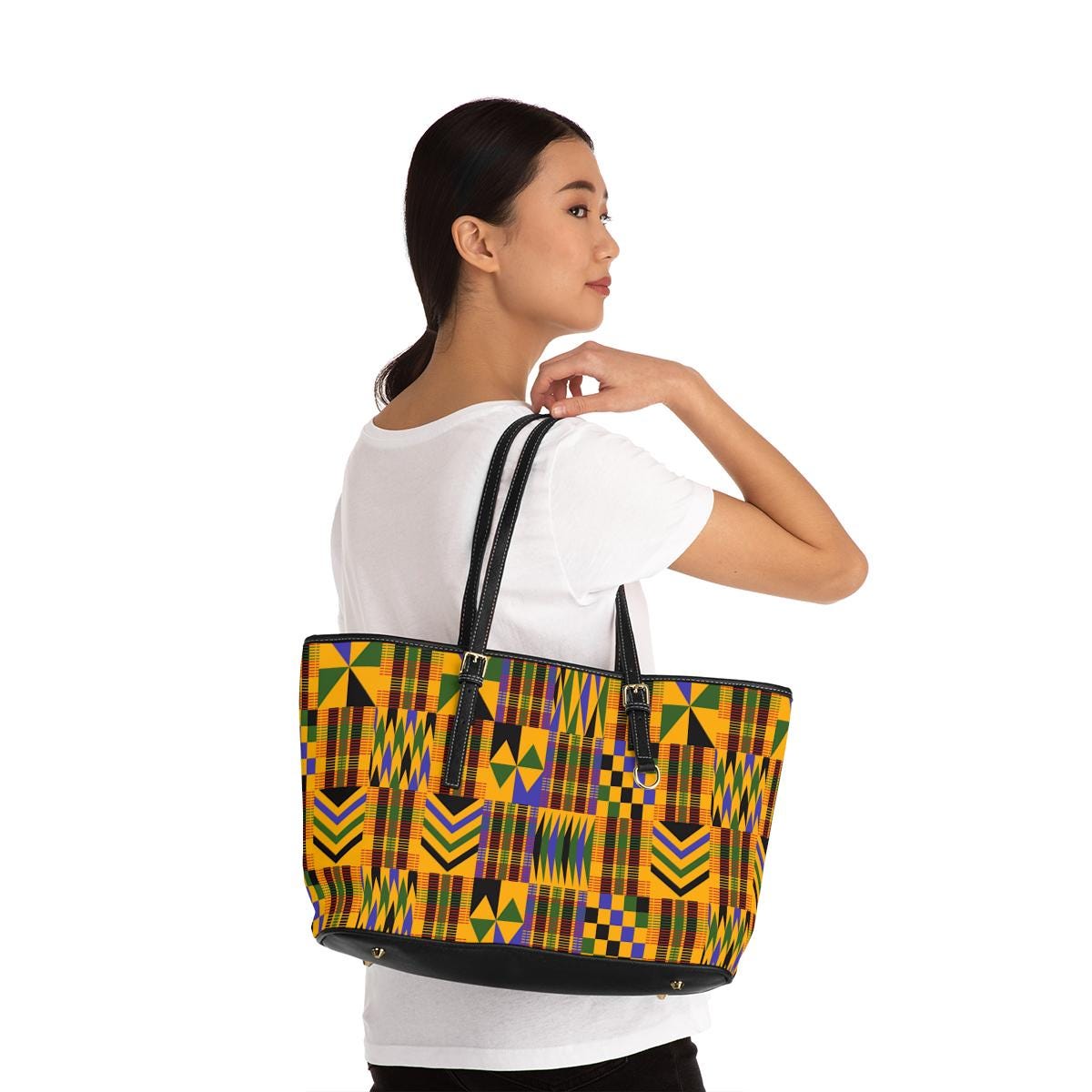 Roots - Womens - Leather Shoulder Bag - African - Kente Pattern