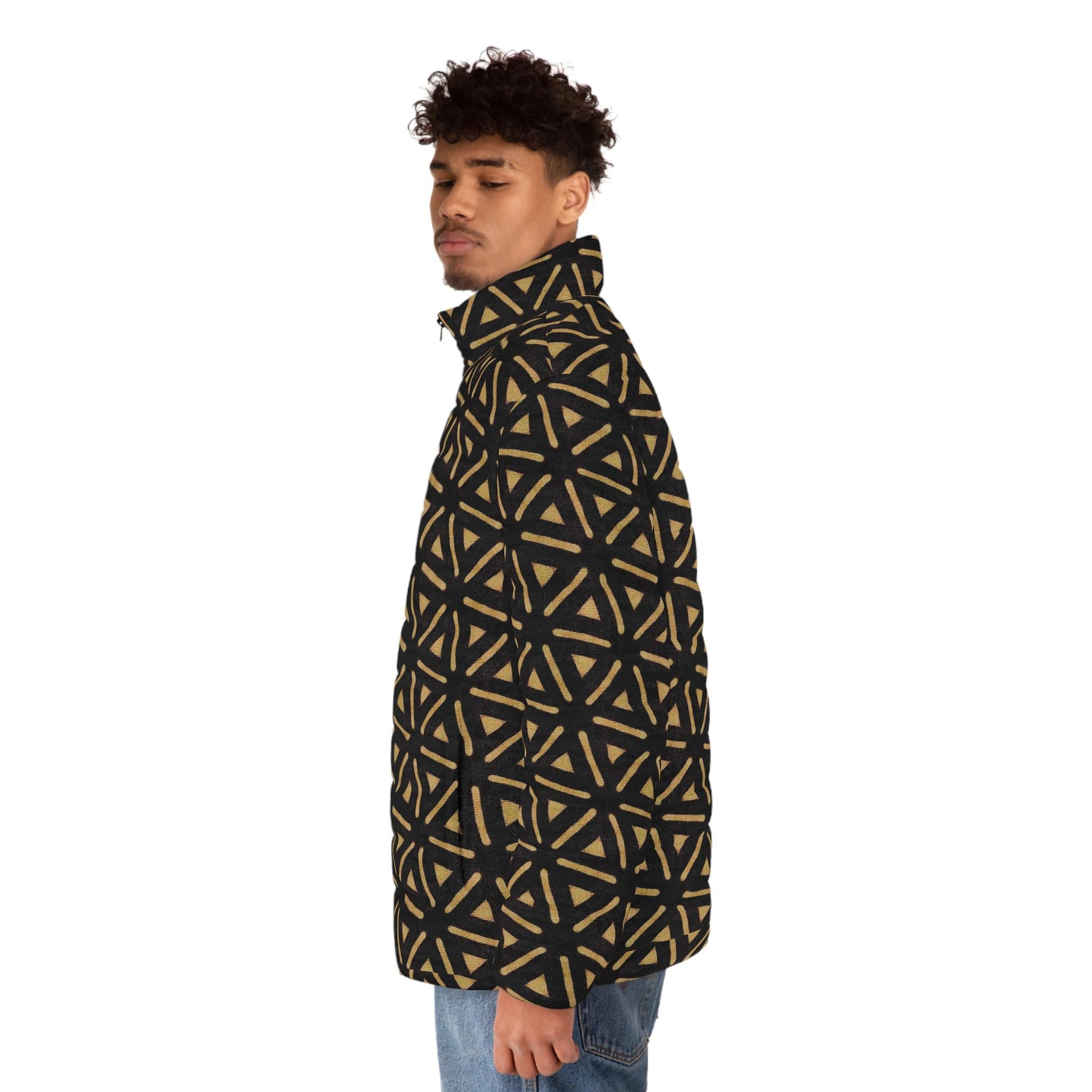 Golden Pyramid - Men's - Puffer Jacket - African - Bogolan Pattern - Jackets & Coats - KumbatiaKulture