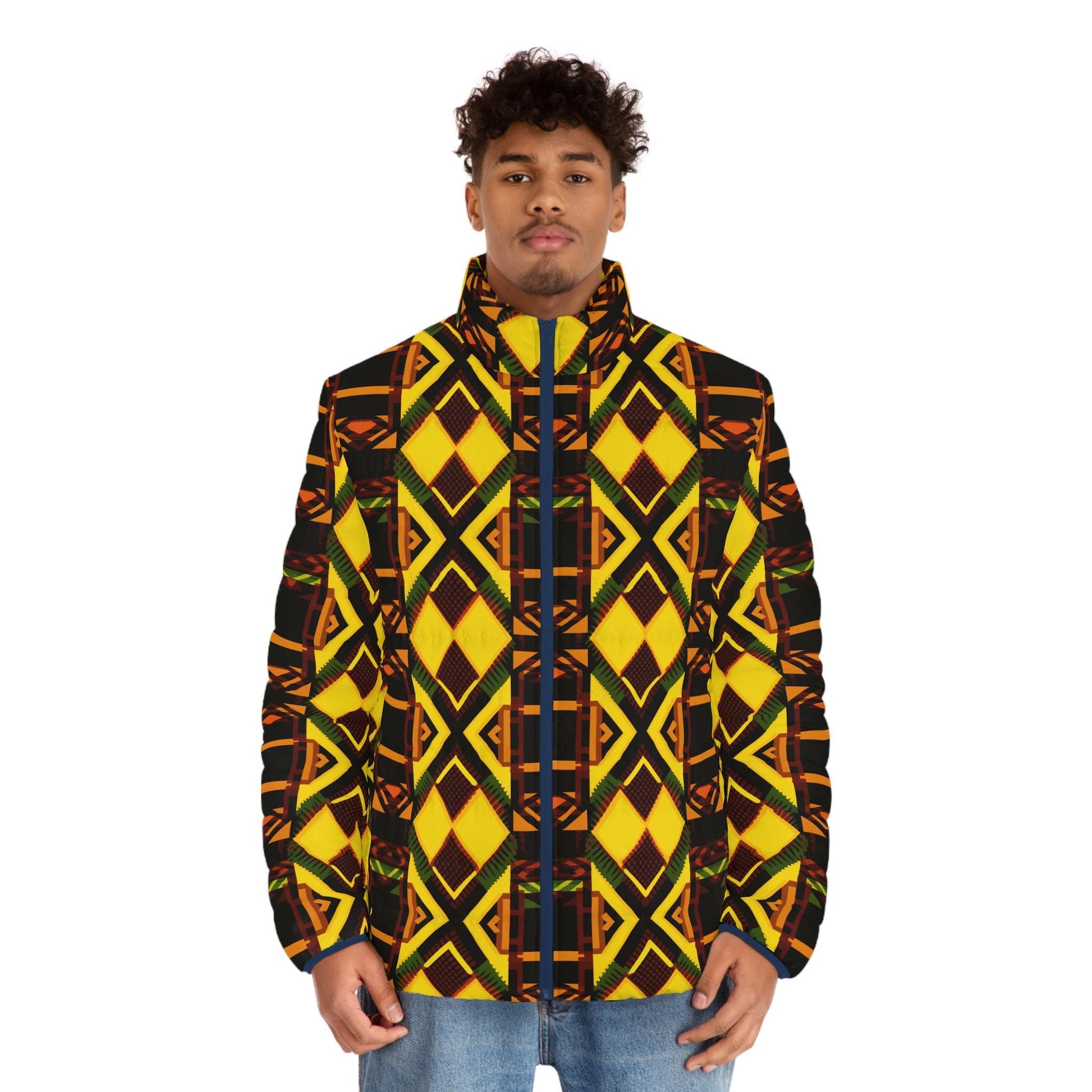 Golden Lit - Men's - Puffer Jacket - African - Kente Pattern - Jackets & Coats - KumbatiaKulture