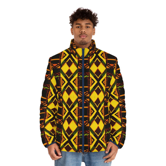 Golden Lit - Men's - Puffer Jacket - African - Kente Pattern - Jackets & Coats - KumbatiaKulture