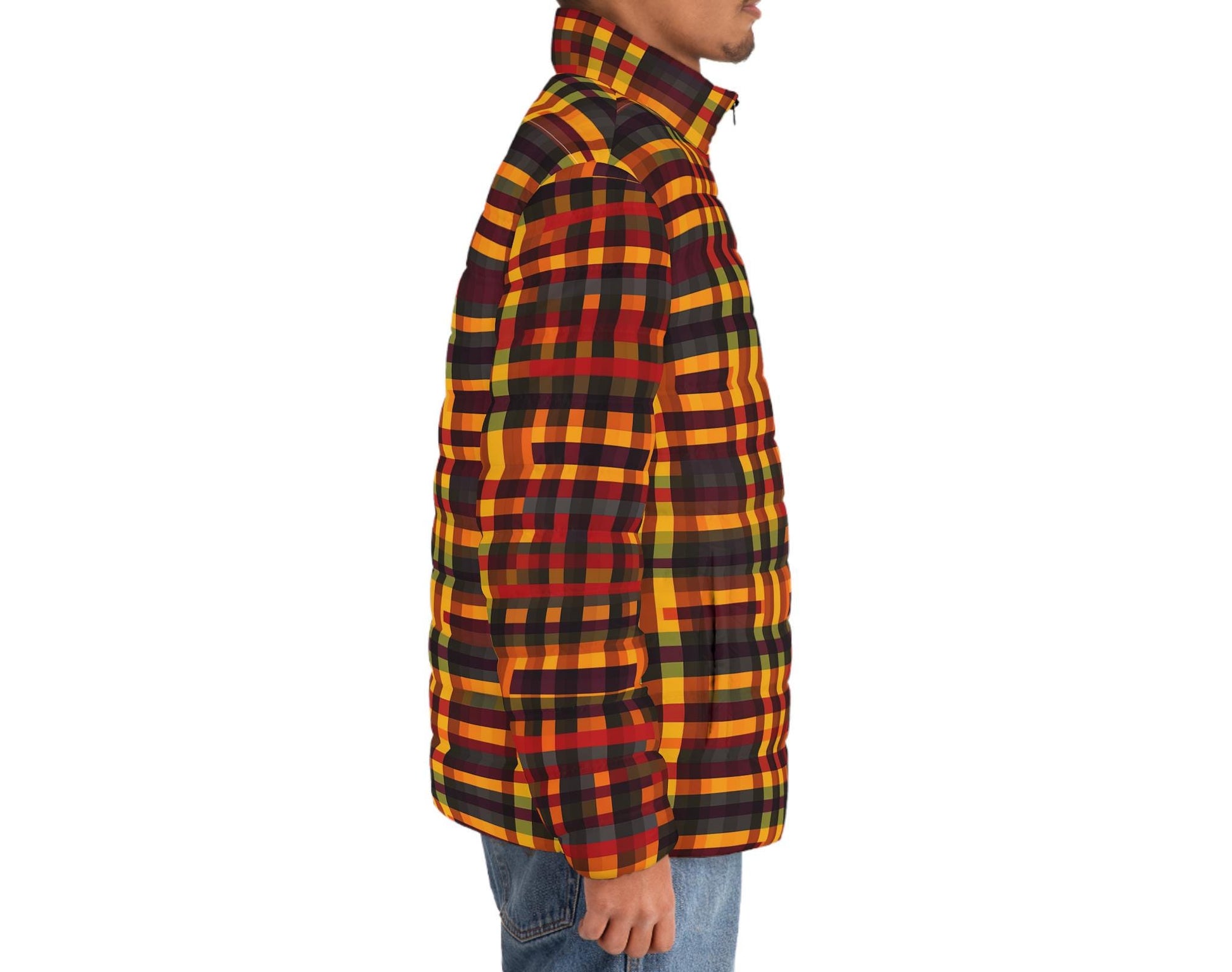 Blaze -  Men&#39;s - Puffer Jacket, Stylish Winter Coat, Warm Outerwear,  Cozy Jacket for Fall - African - Kente Pattern