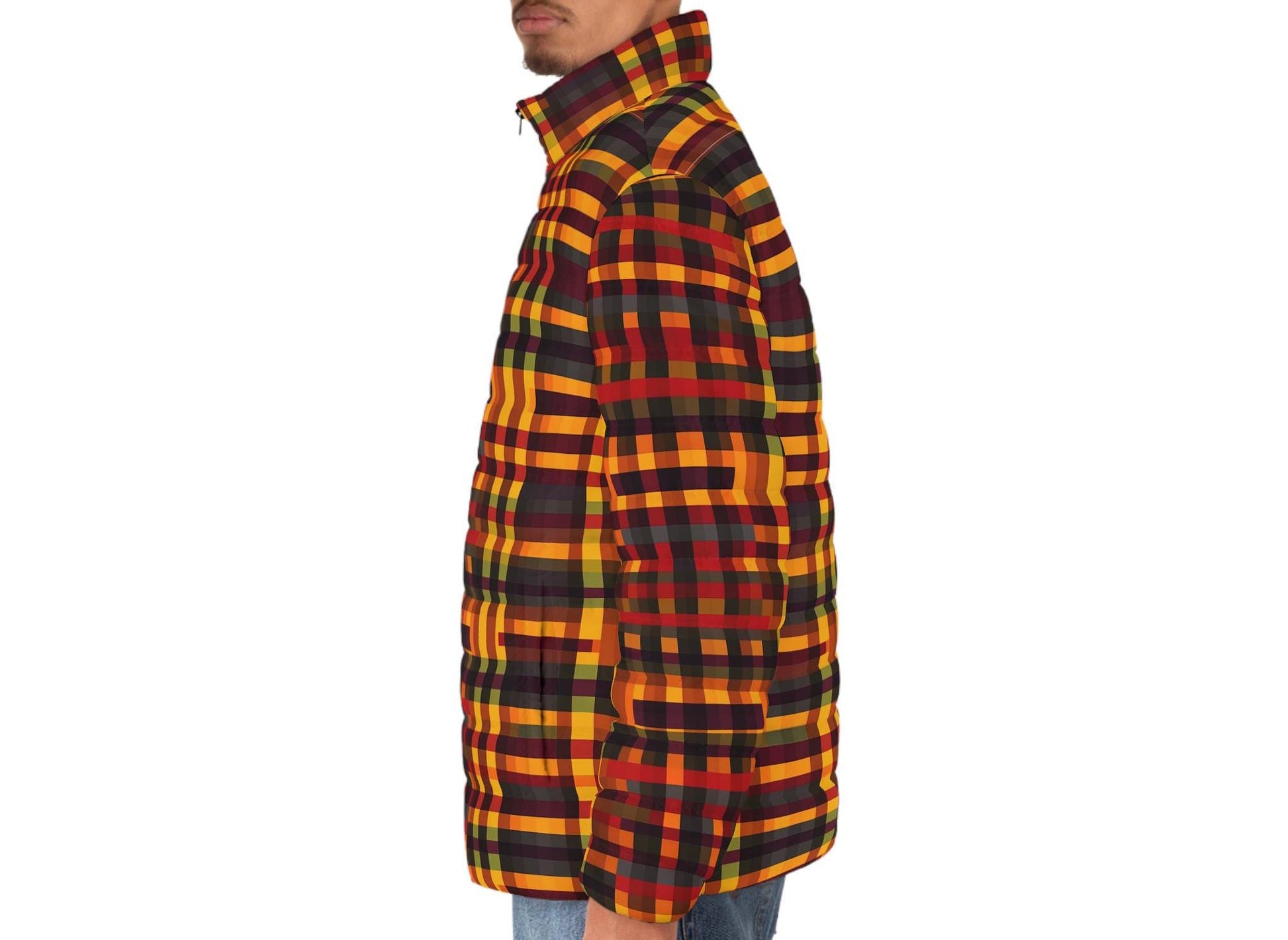 Blaze -  Men&#39;s - Puffer Jacket, Stylish Winter Coat, Warm Outerwear,  Cozy Jacket for Fall - African - Kente Pattern