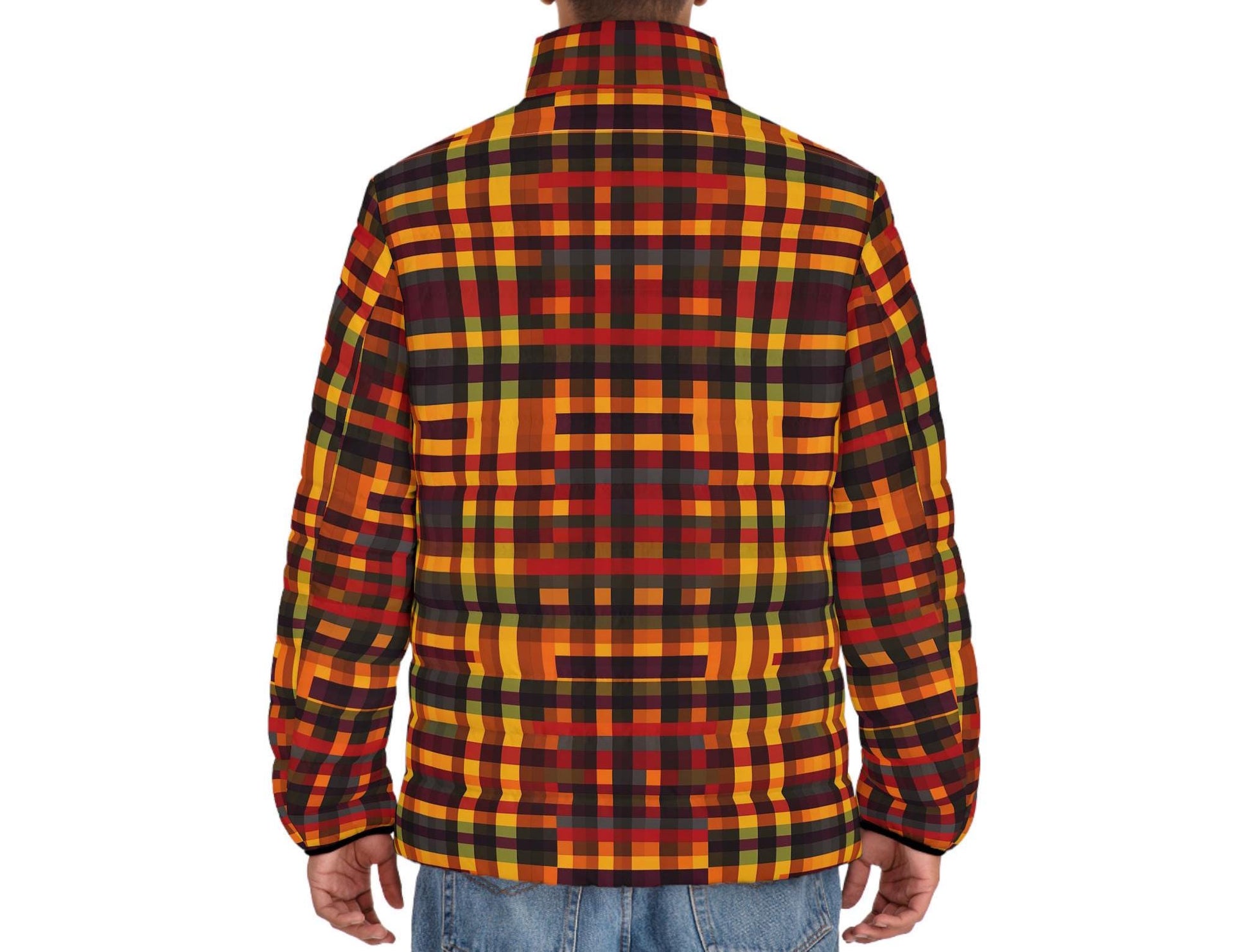 Blaze -  Men&#39;s - Puffer Jacket, Stylish Winter Coat, Warm Outerwear,  Cozy Jacket for Fall - African - Kente Pattern