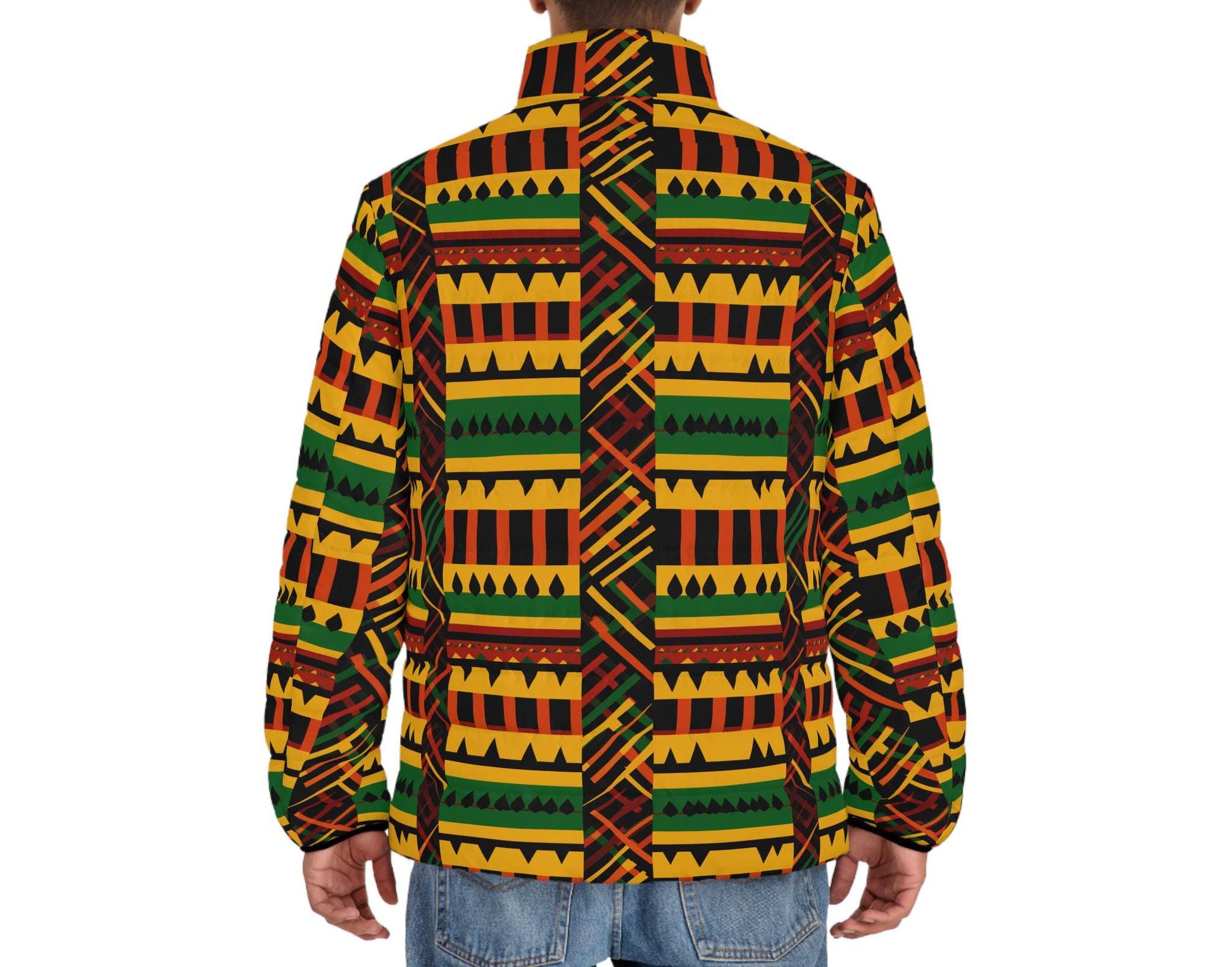 Inferno -  Mens Puffer Jacket - African Kente Pattern