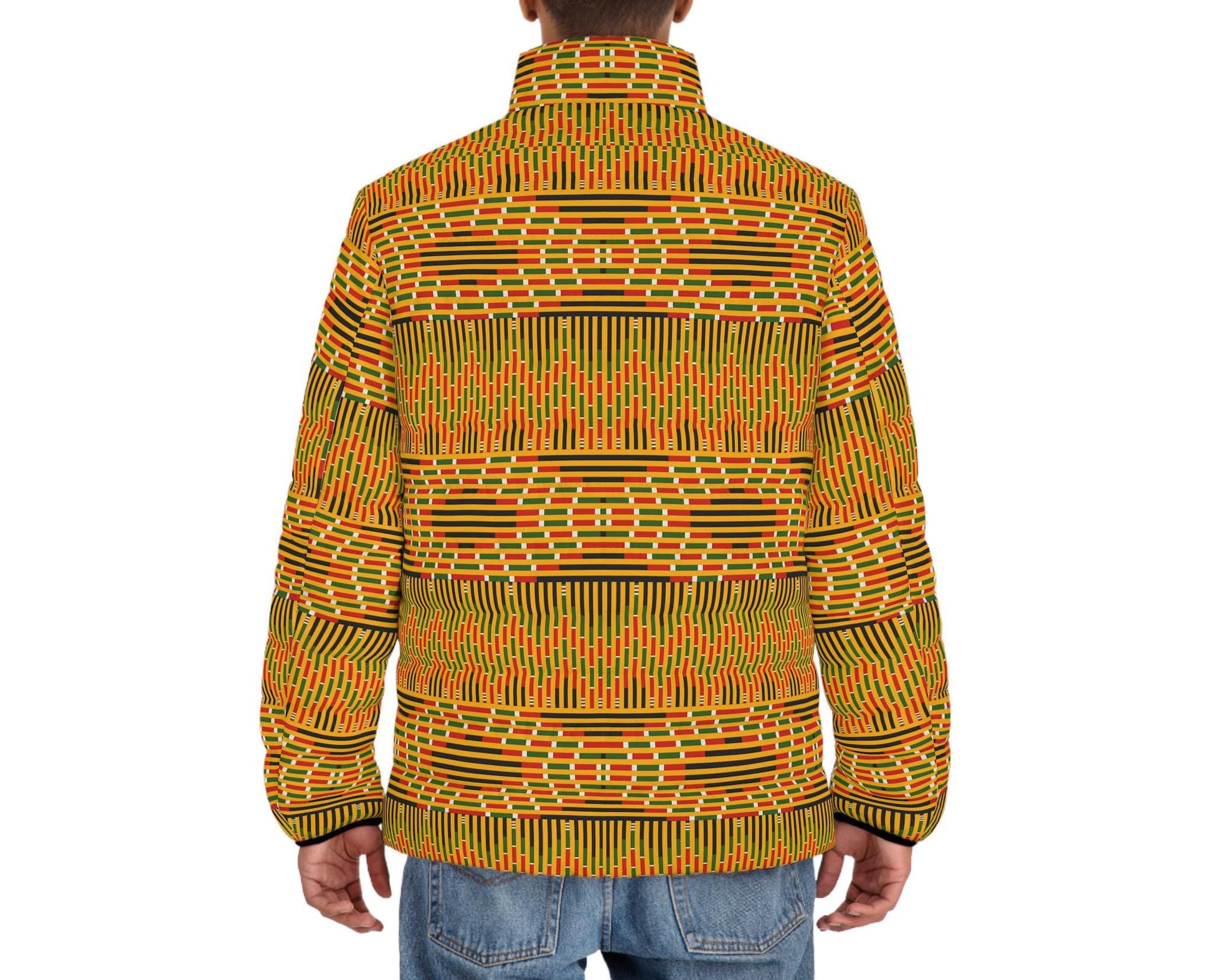 Mother Earth -  Men&#39;s - Puffer Jacket - African - Kente Pattern