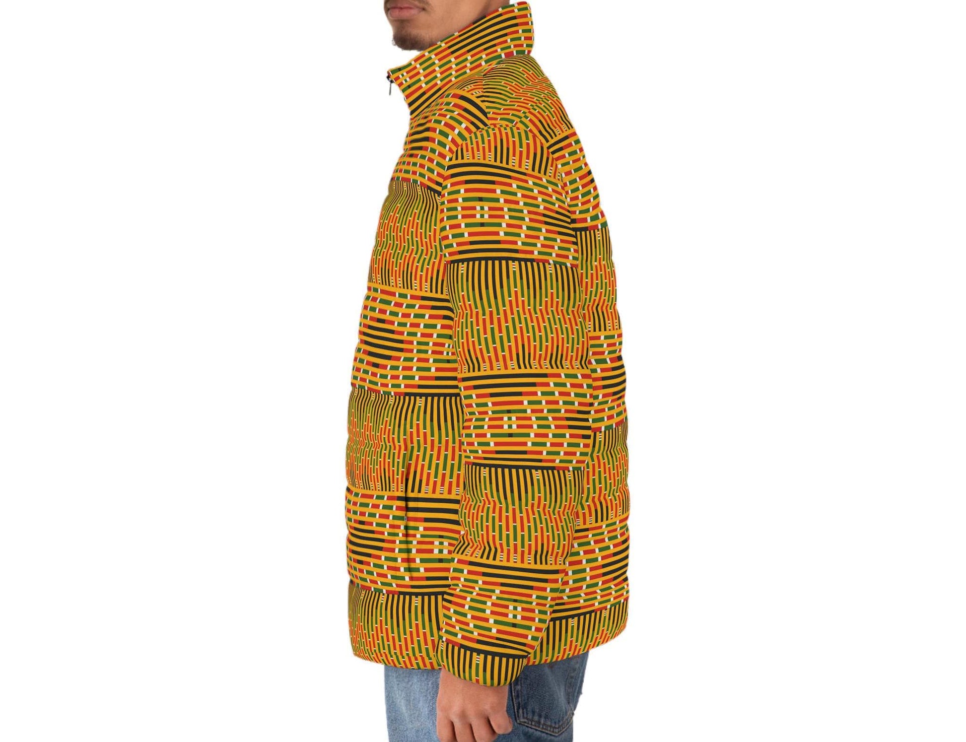 Mother Earth -  Men&#39;s - Puffer Jacket - African - Kente Pattern