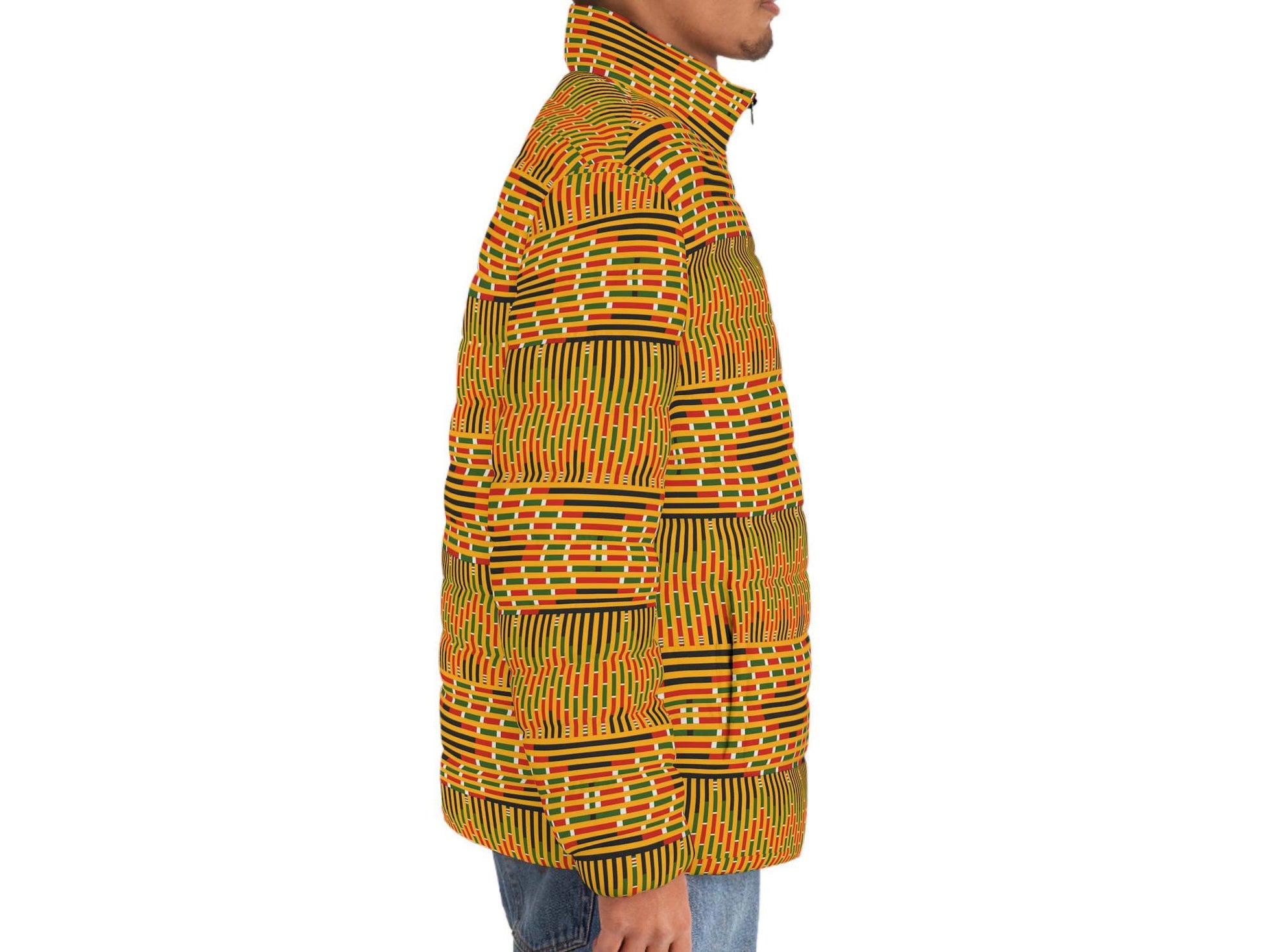 Mother Earth -  Men&#39;s - Puffer Jacket - African - Kente Pattern