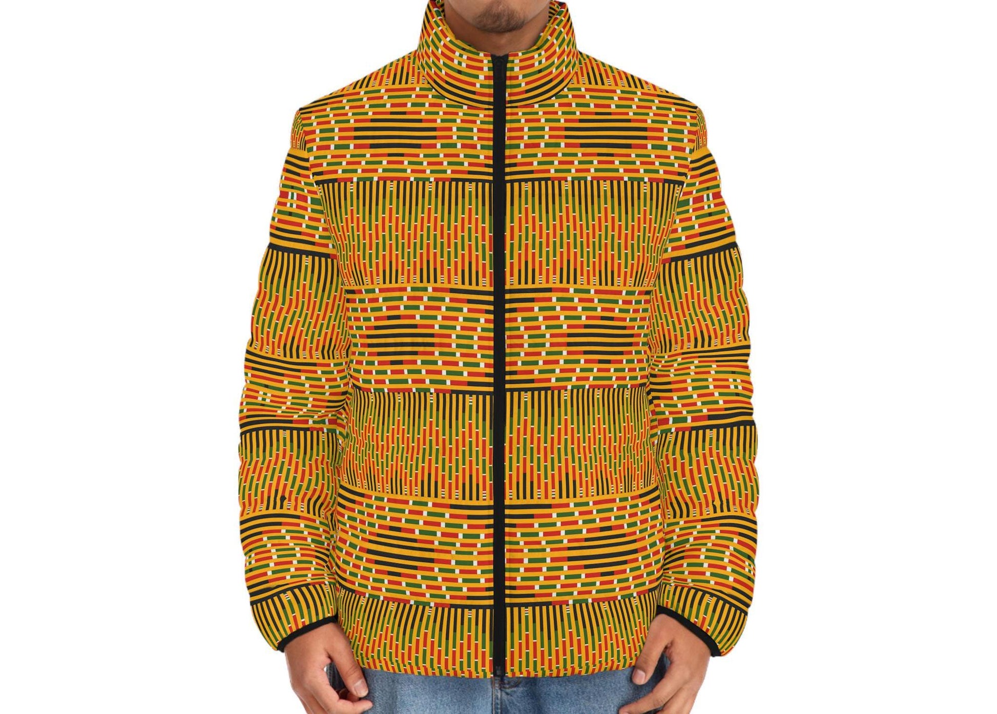 Mother Earth -  Men&#39;s - Puffer Jacket - African - Kente Pattern