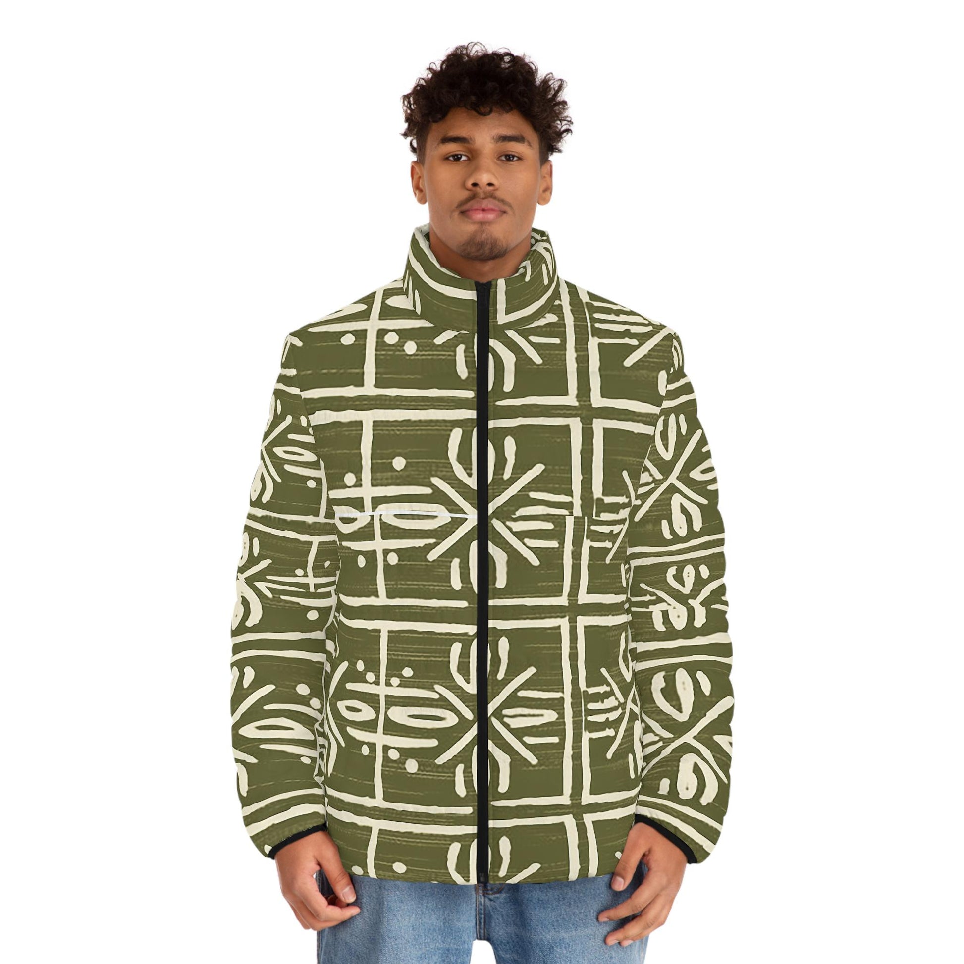 Olive Breige - Men's - Puffer Jacket - African Tribal Pattern - Jackets & Coats - KumbatiaKulture