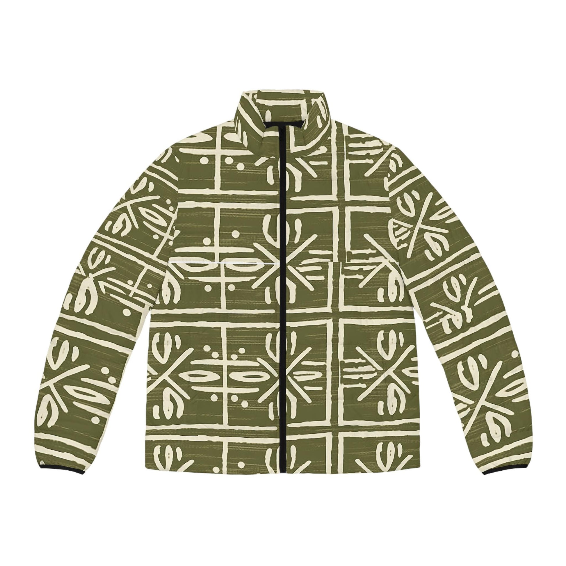 Olive Breige - Men's - Puffer Jacket - African Tribal Pattern - Jackets & Coats - KumbatiaKulture