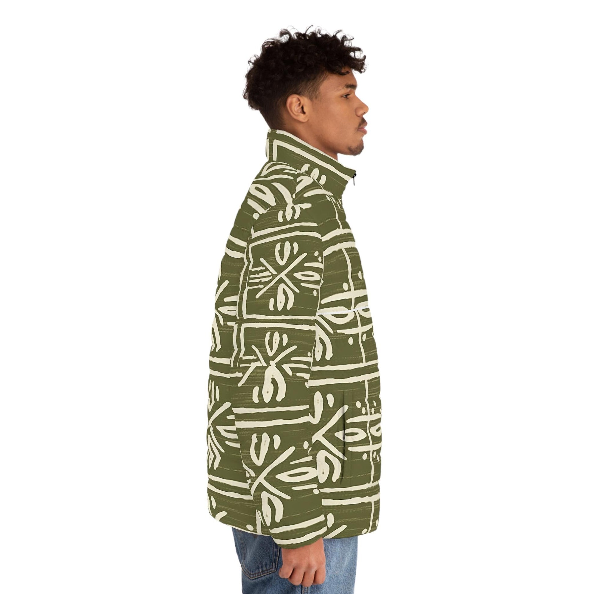 Olive Breige - Men's - Puffer Jacket - African Tribal Pattern - Jackets & Coats - KumbatiaKulture