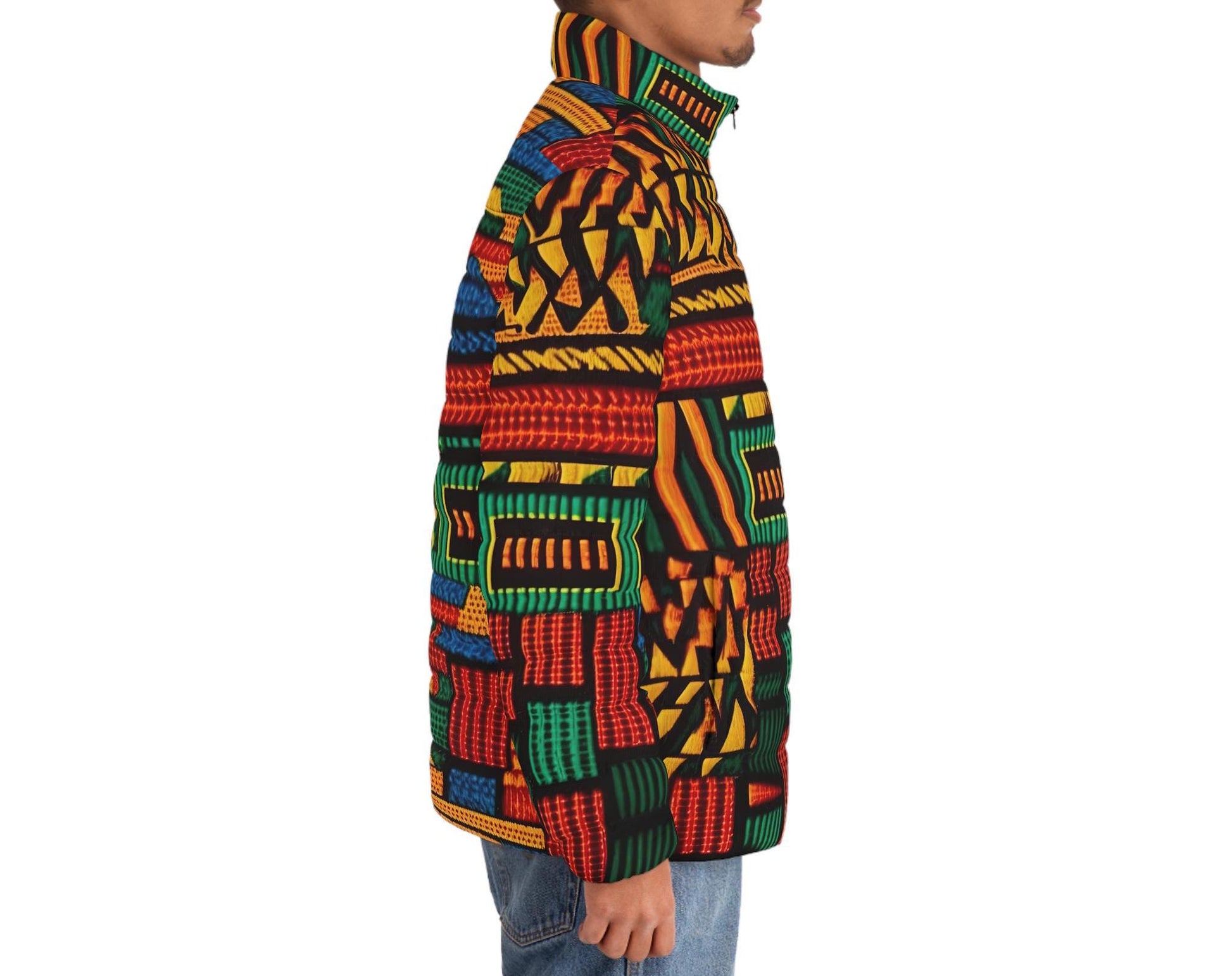 Patch Work -  Men&#39;s -  Puffer Jacket -  African  Mudcloth Pattern