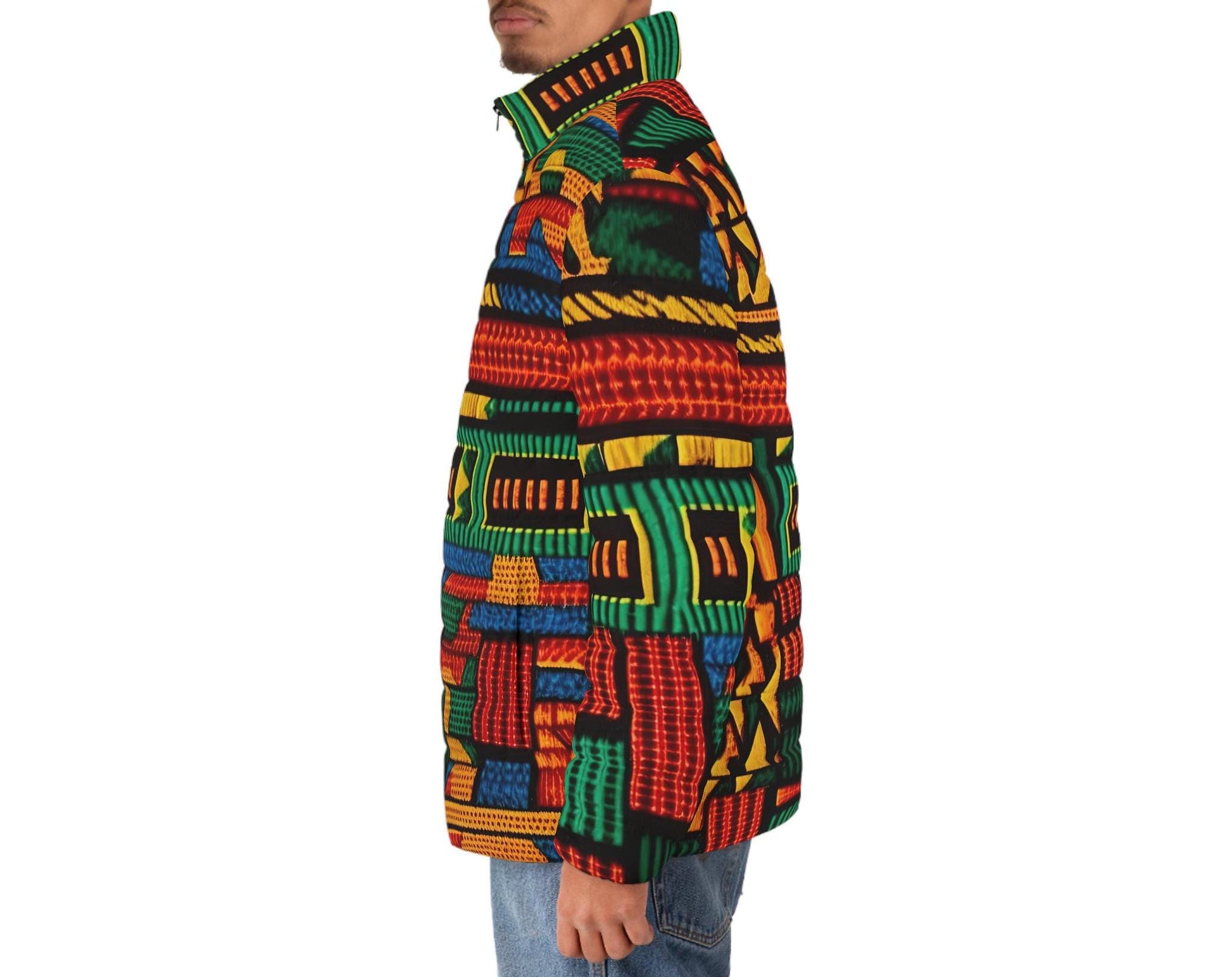 Patch Work -  Men&#39;s -  Puffer Jacket -  African  Mudcloth Pattern