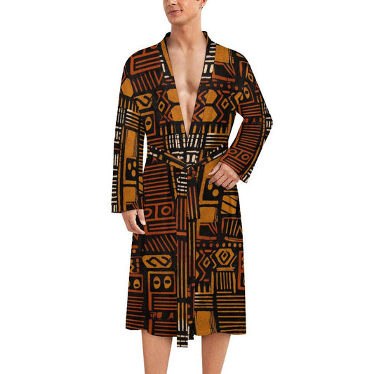 Muddy - Mens - Lightweight Bathrobe - African- Tribal Pattern - Robes - KumbatiaKulture