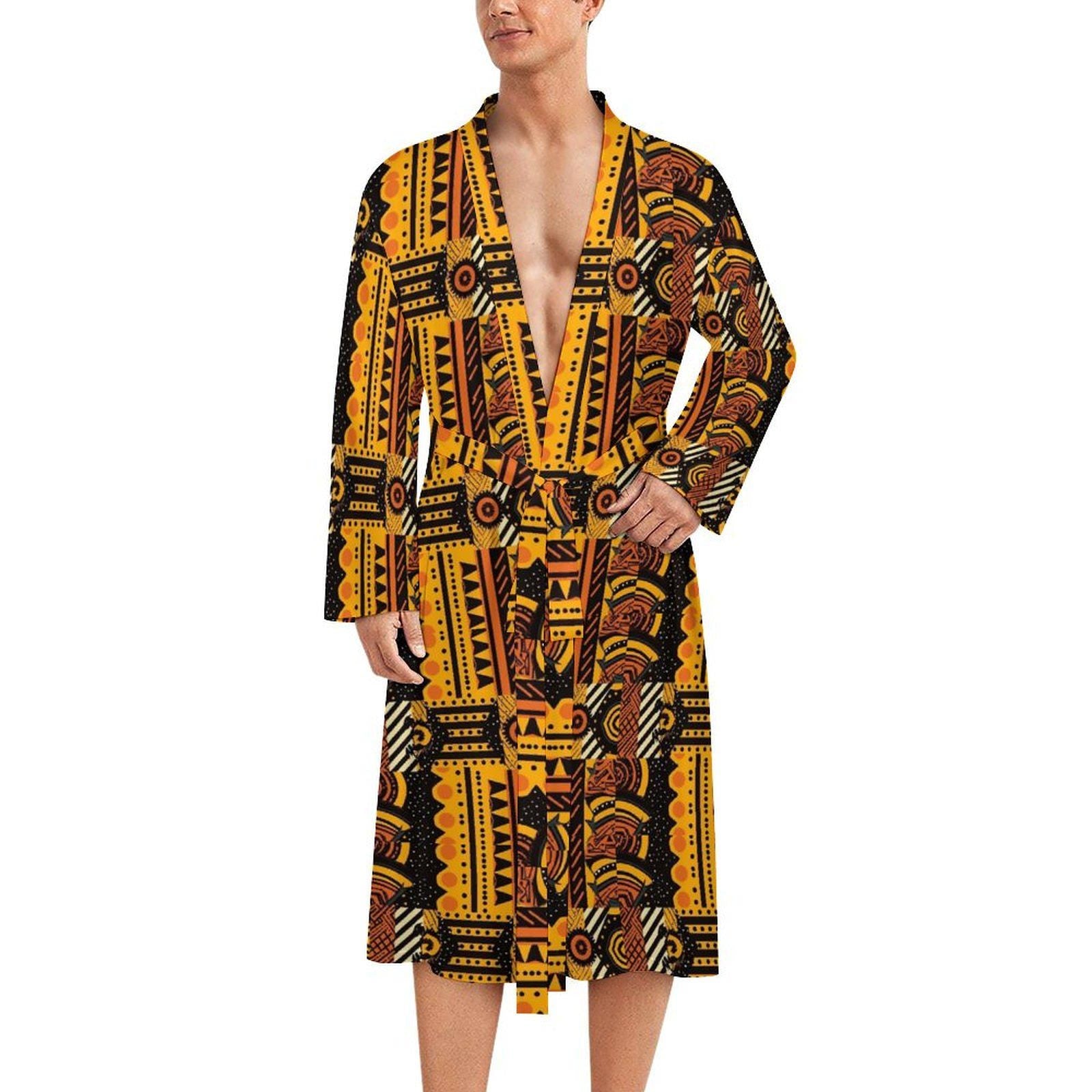 Sunset - Mens - Lightweight Bathrobe - African - Tribal Pattern - Robes - KumbatiaKulture