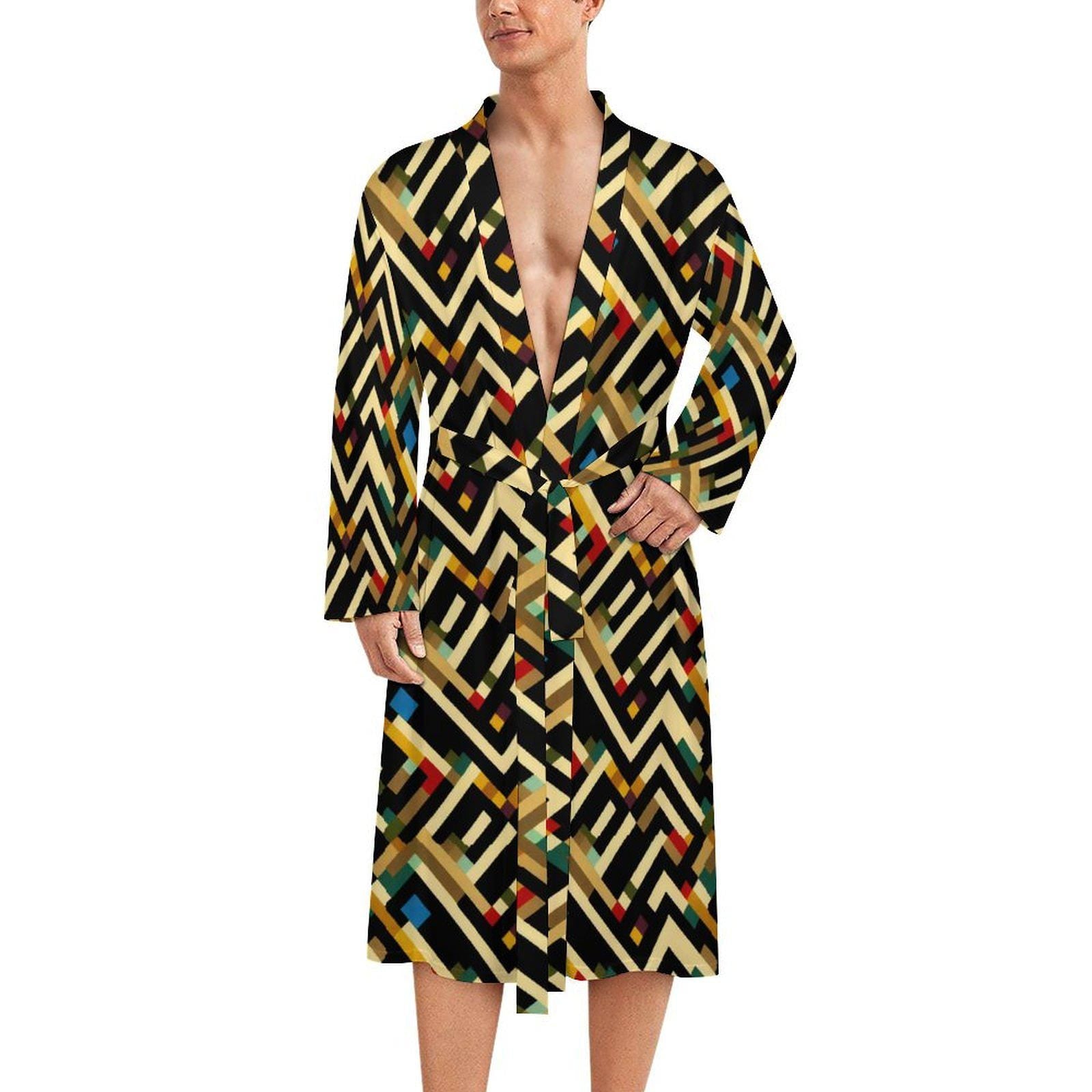 Shahara - Mens - Lightweight Bathrobe - African Tribal Pattern - Robes - KumbatiaKulture