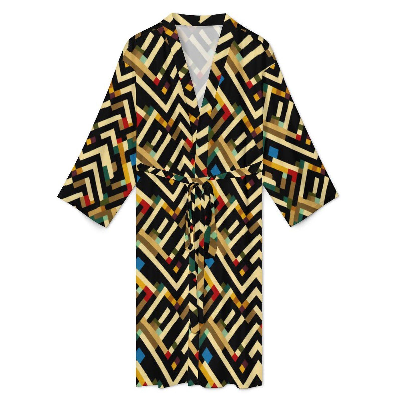 Shahara - Mens - Lightweight Bathrobe - African Tribal Pattern - Robes - KumbatiaKulture