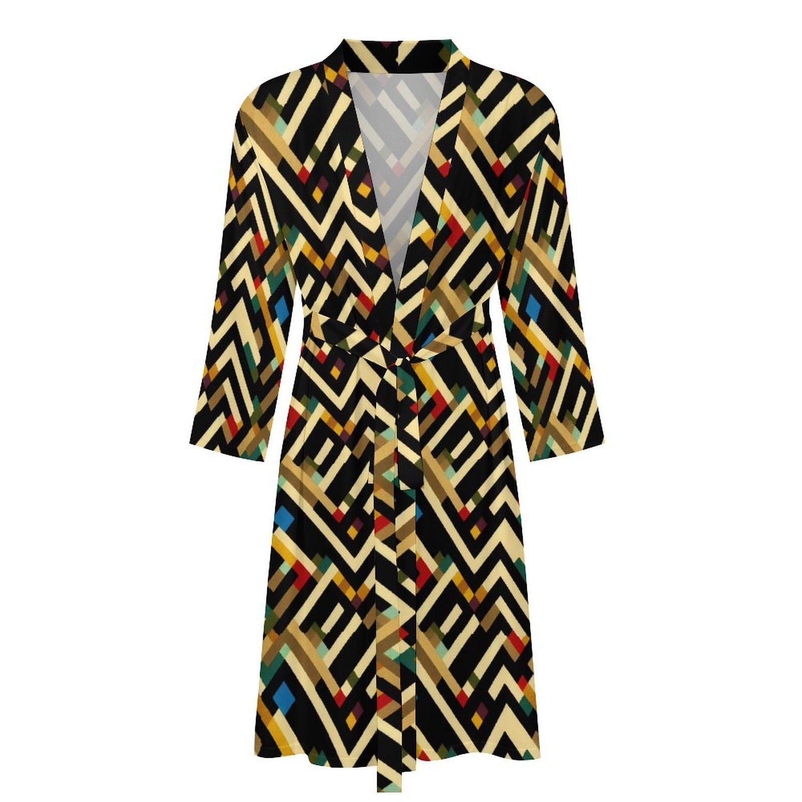 Shahara - Mens - Lightweight Bathrobe - African Tribal Pattern - Robes - KumbatiaKulture