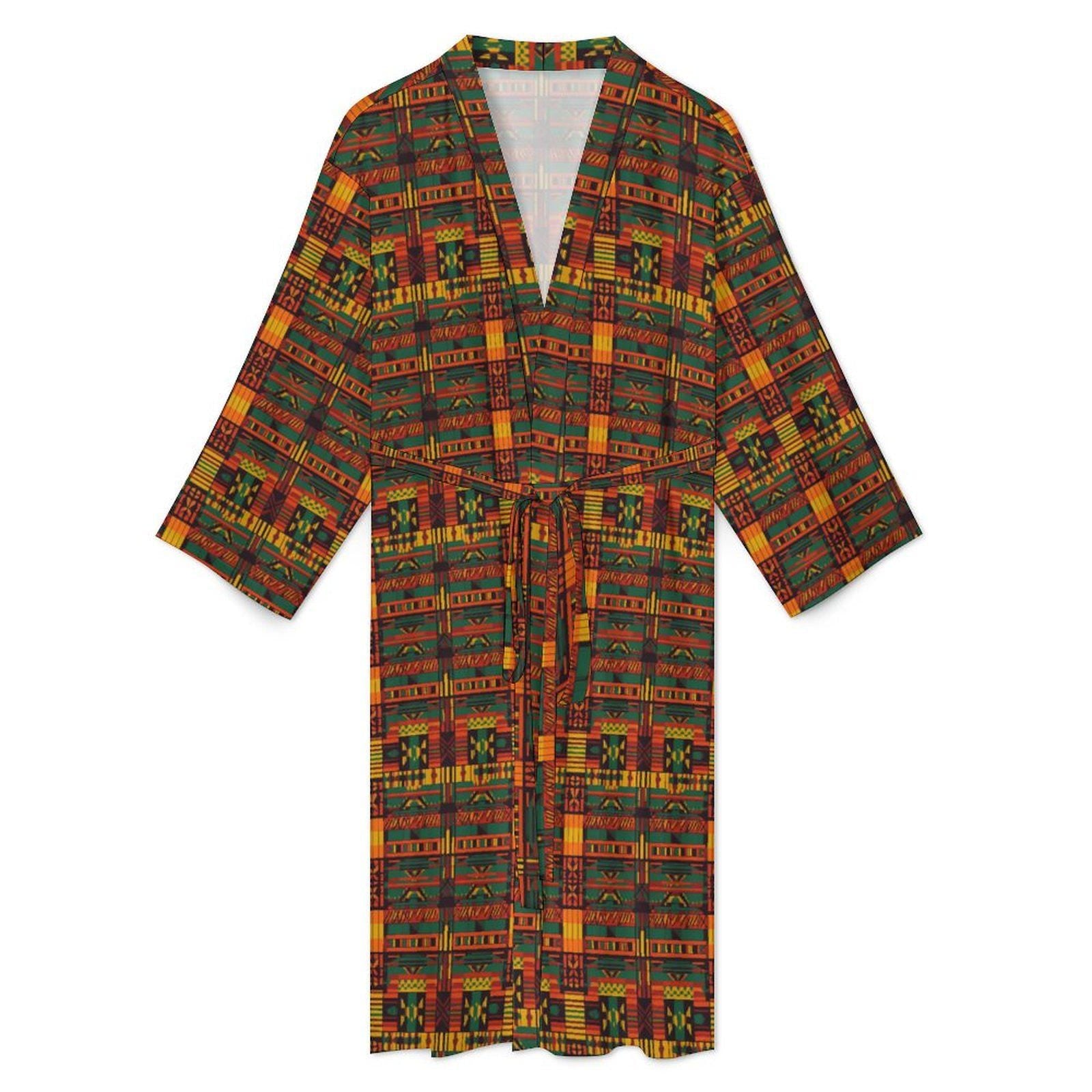 Grace - Mens - Lightweight Bathrobe - African Tribal Pattern - Robes - KumbatiaKulture