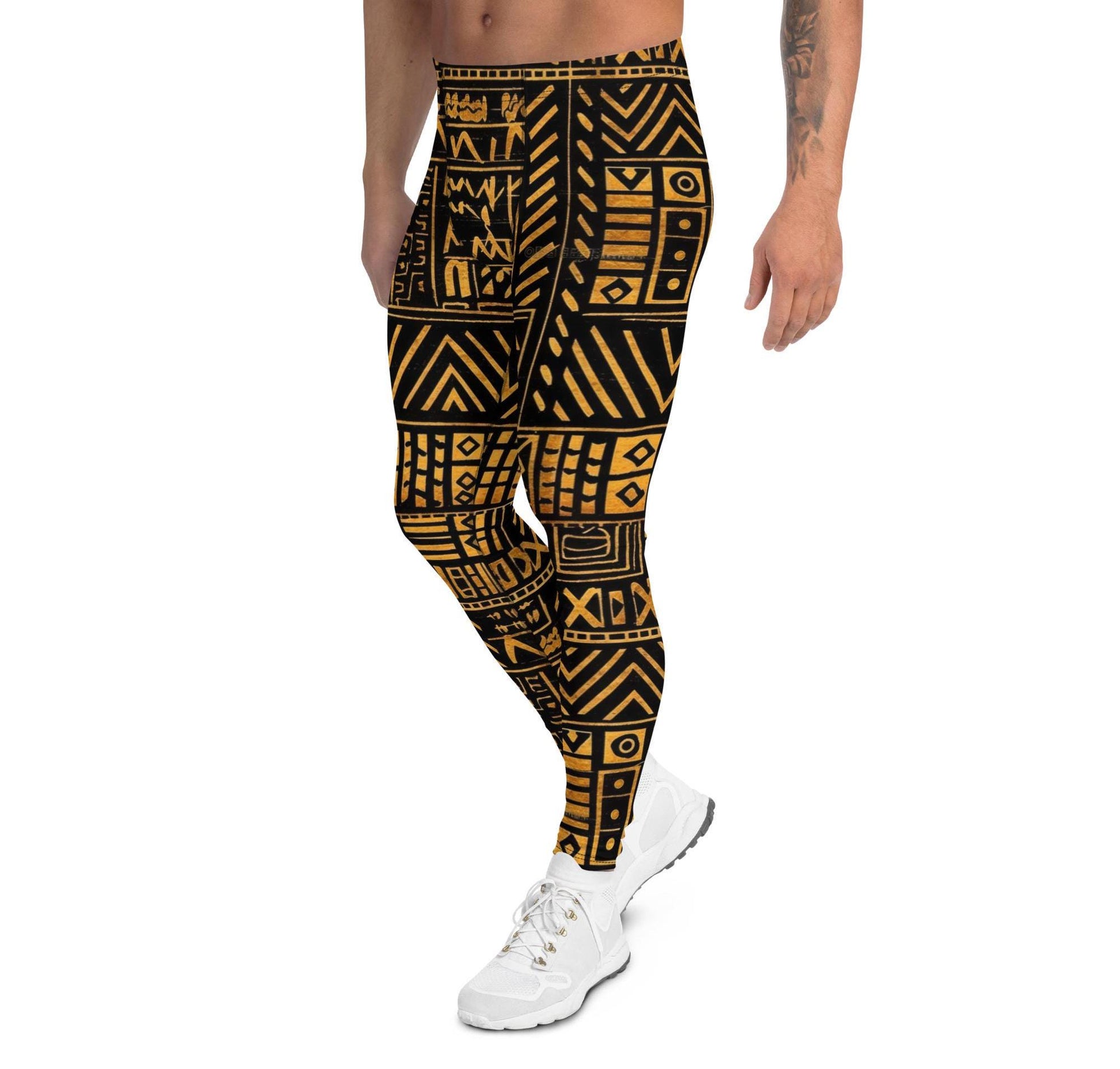 Burnt Gold - Men&#39;s Leggings - African Mud cloth Pattern