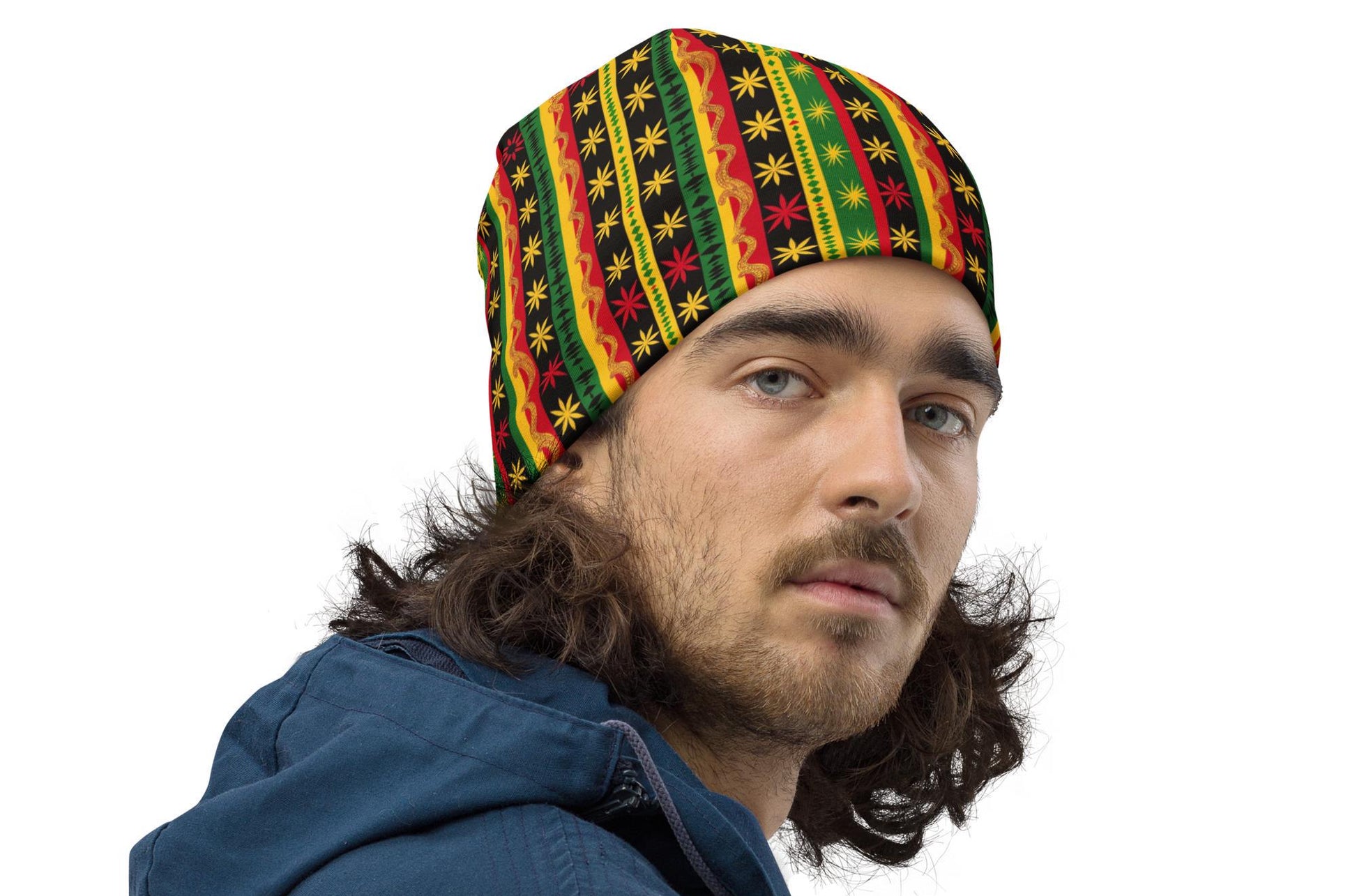 Star - Mens - Beanie - Jamaican - Rastafarian Pattern