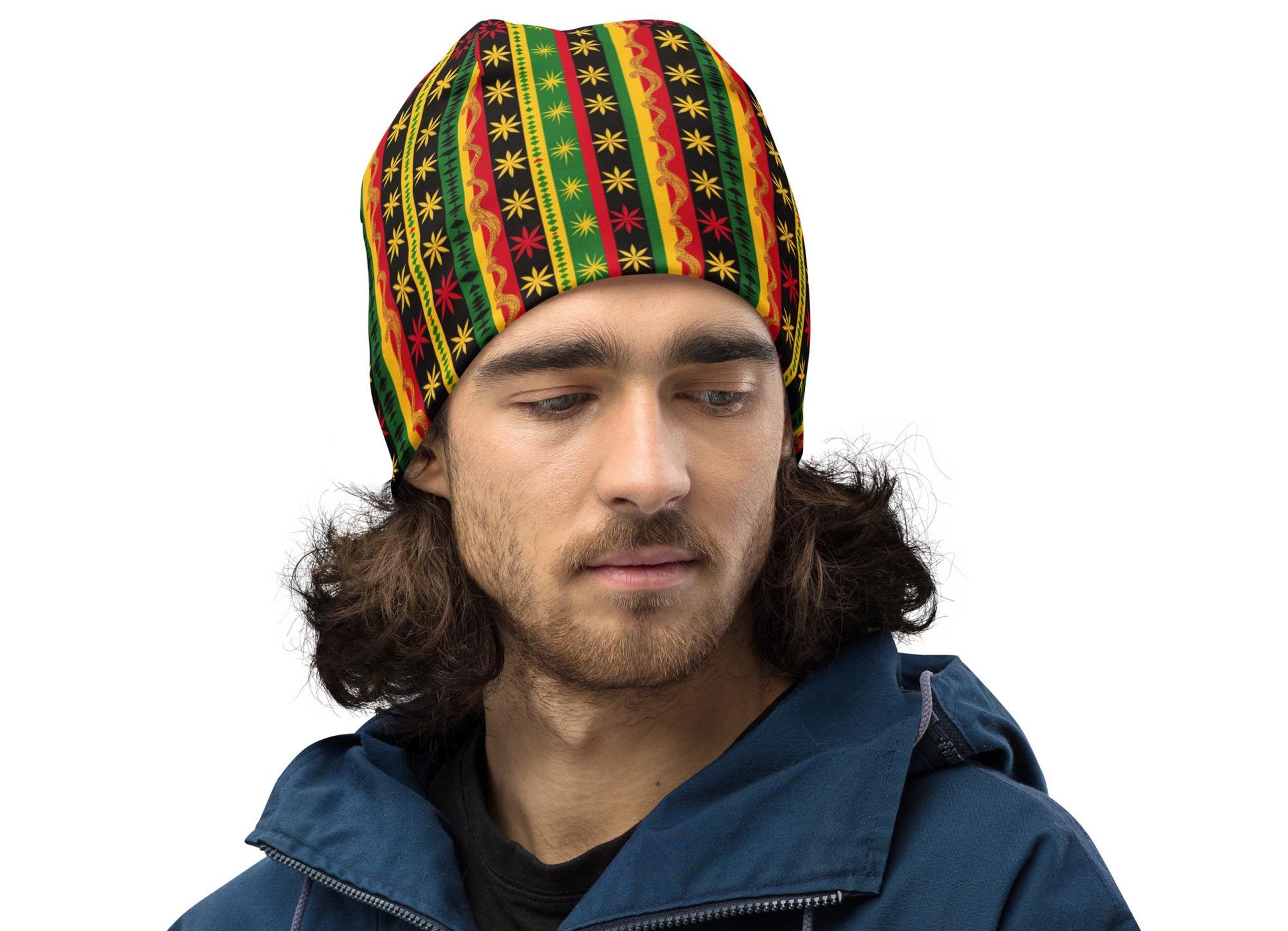 Star - Mens - Beanie - Jamaican - Rastafarian Pattern