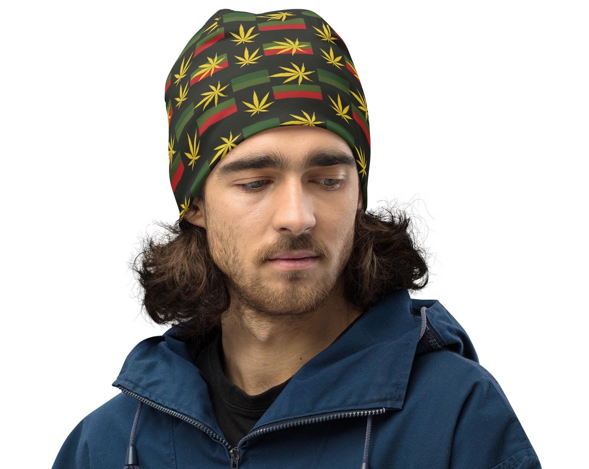 Jammin - Mens - Beanie - Jamaican - Rastafarian Pattern