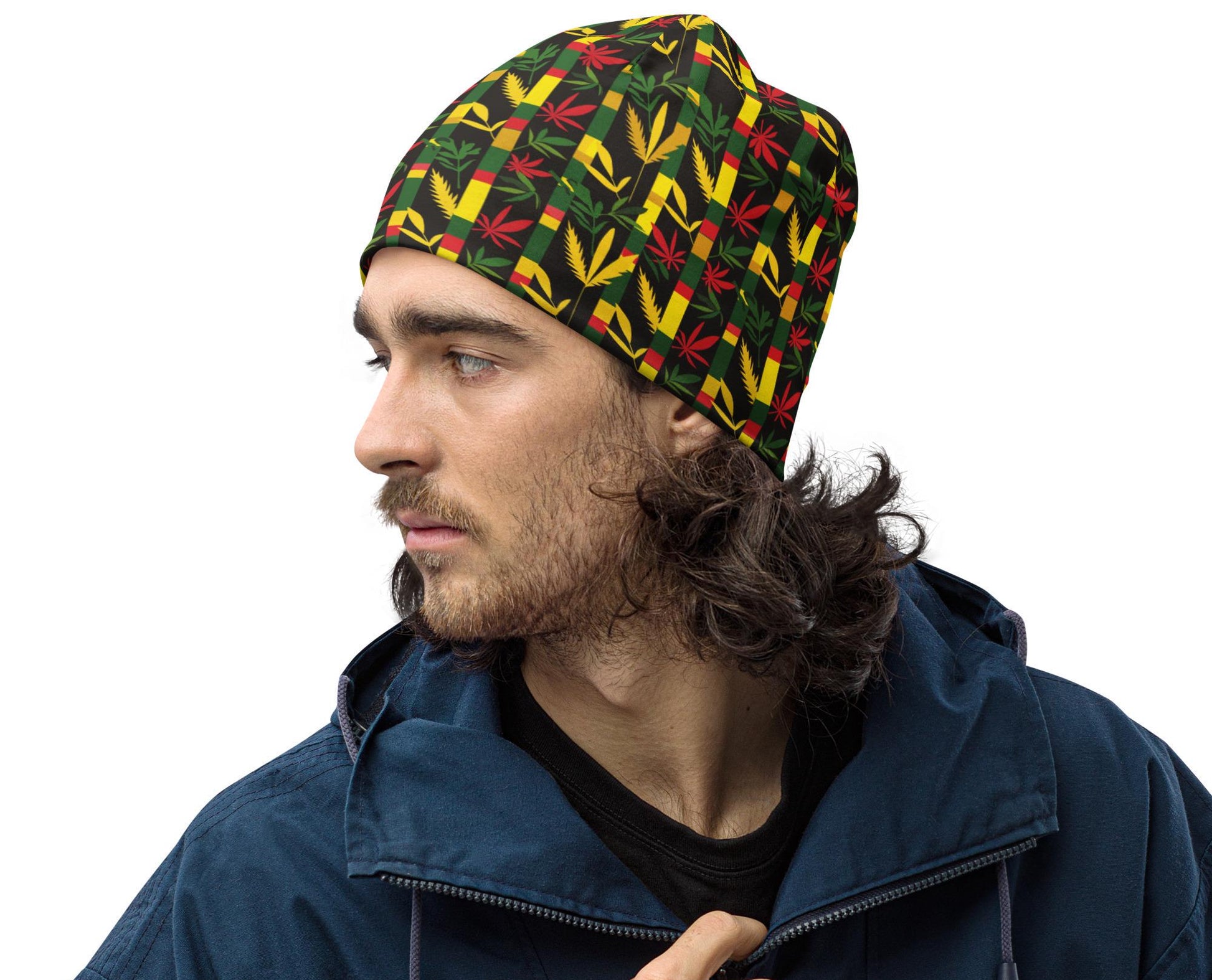 Nighttime - Mens - Beanie - Jamaican - Rastafarian Pattern