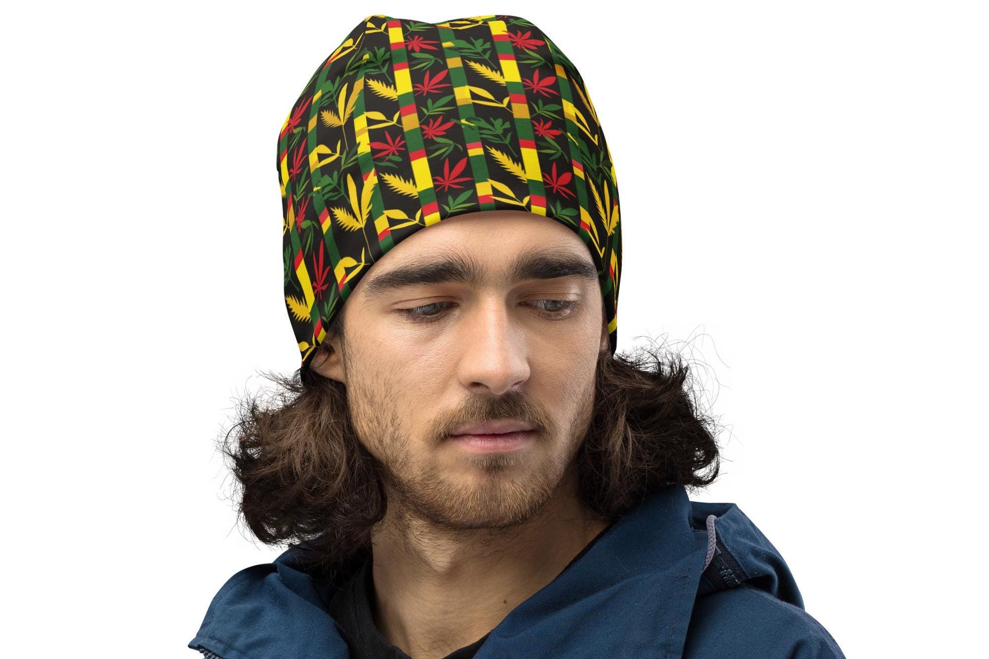 Nighttime - Mens - Beanie - Jamaican - Rastafarian Pattern