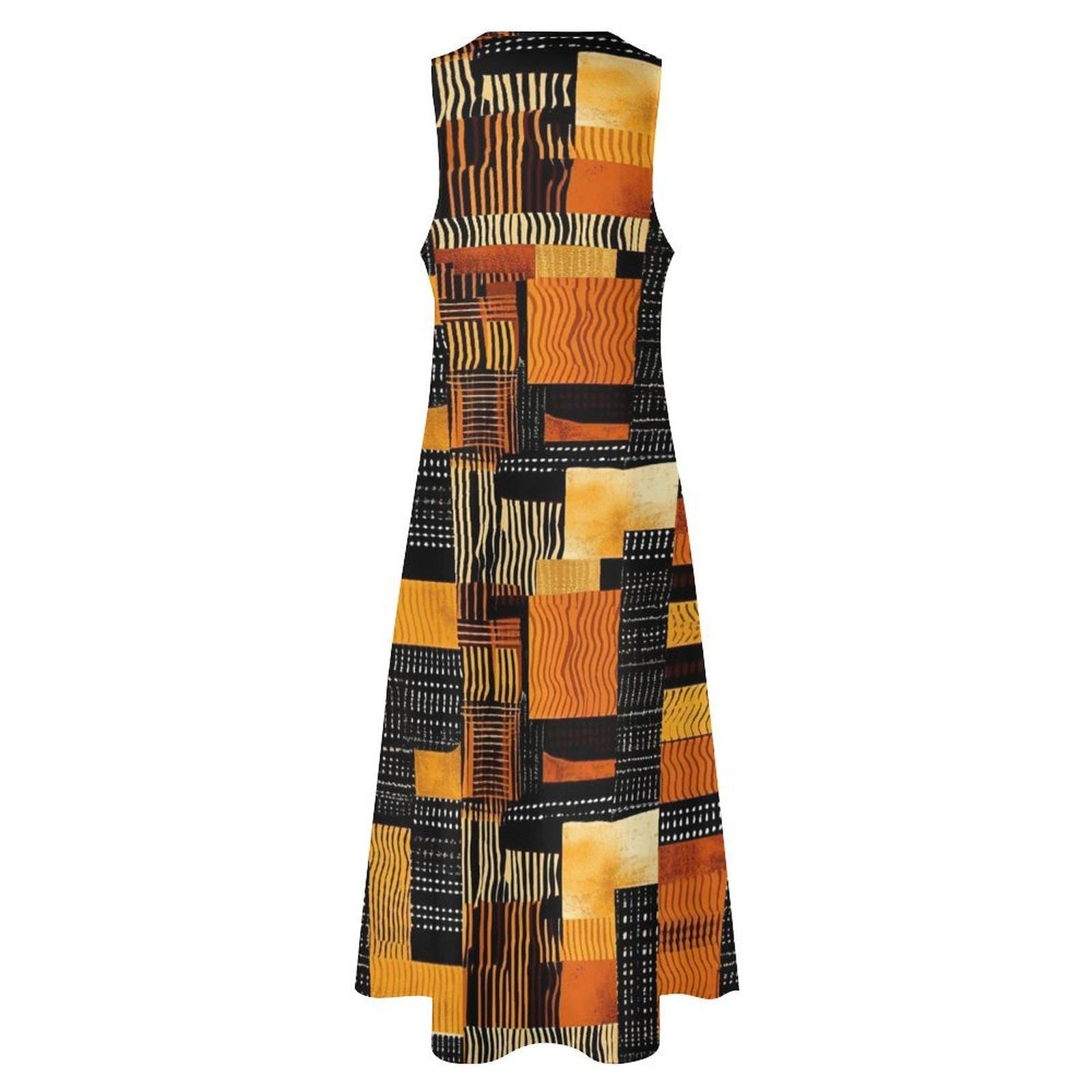 Night Fall - Womens - -Sleeveless Ankle-length Dress - African - Mud cloth Pattern