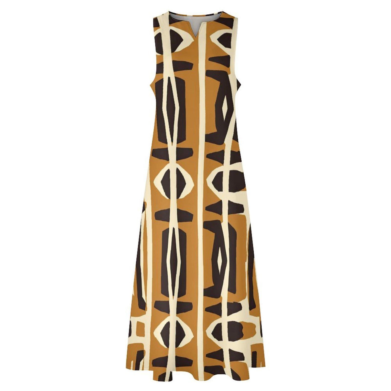 Sands - Womens - Sleeveless Ankle-length Dress - African - Mud cloth Pattern