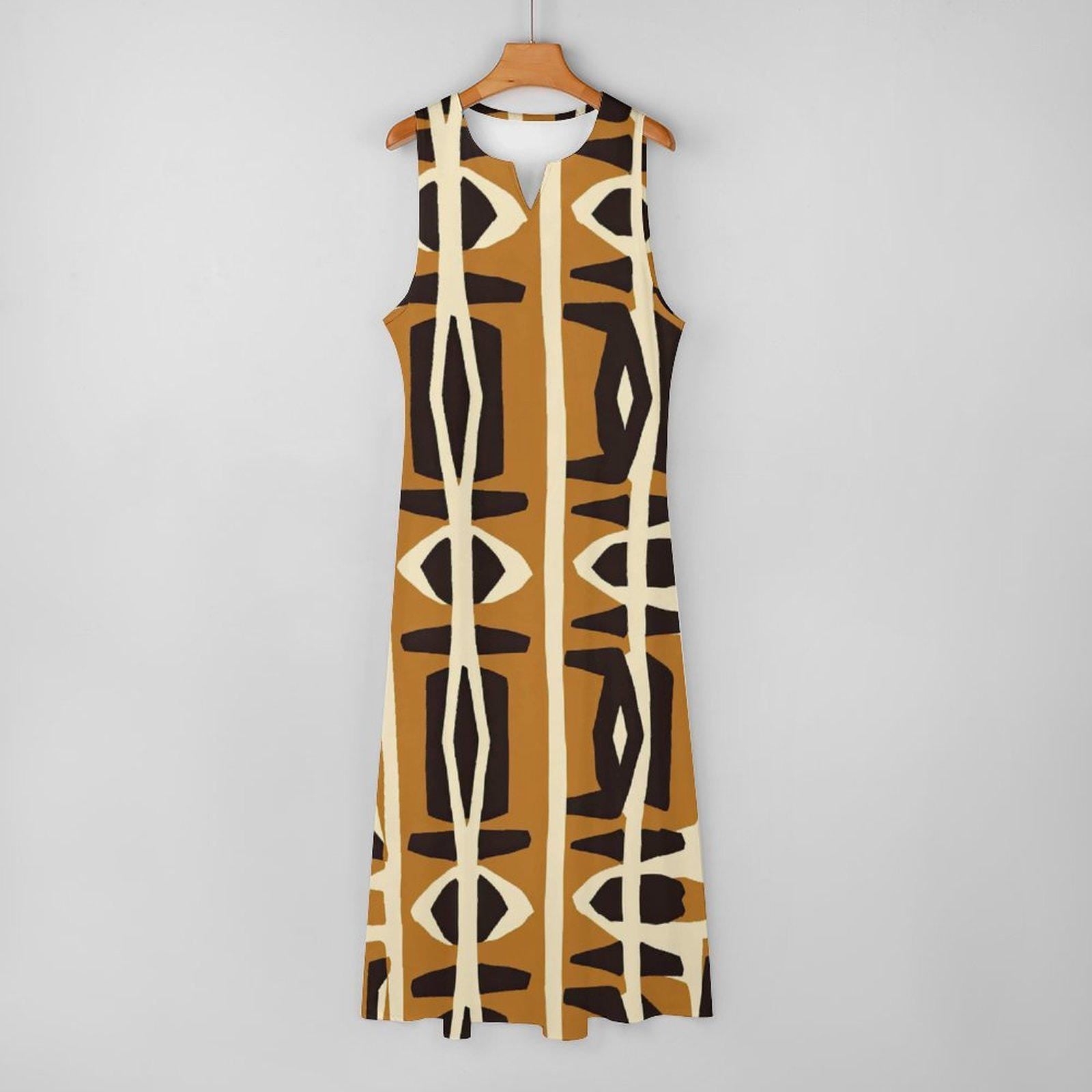 Sands - Womens - Sleeveless Ankle-length Dress - African - Mud cloth Pattern