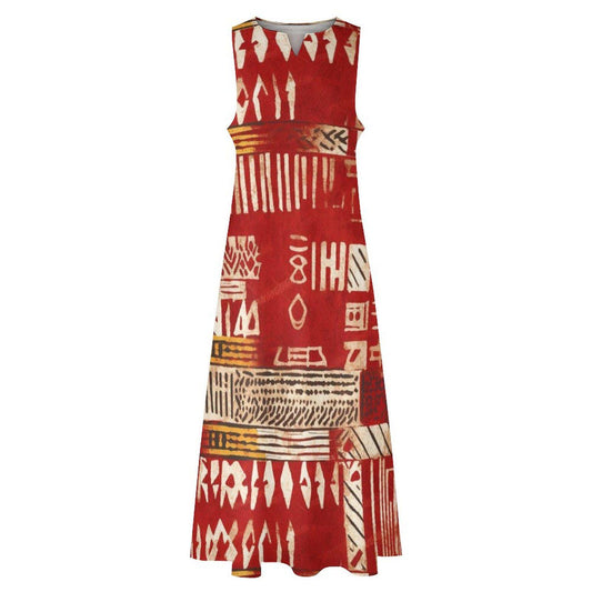 Red Haven -  Womens - Sleeveless Ankle-length Dress - African - Mud cloth Pattern