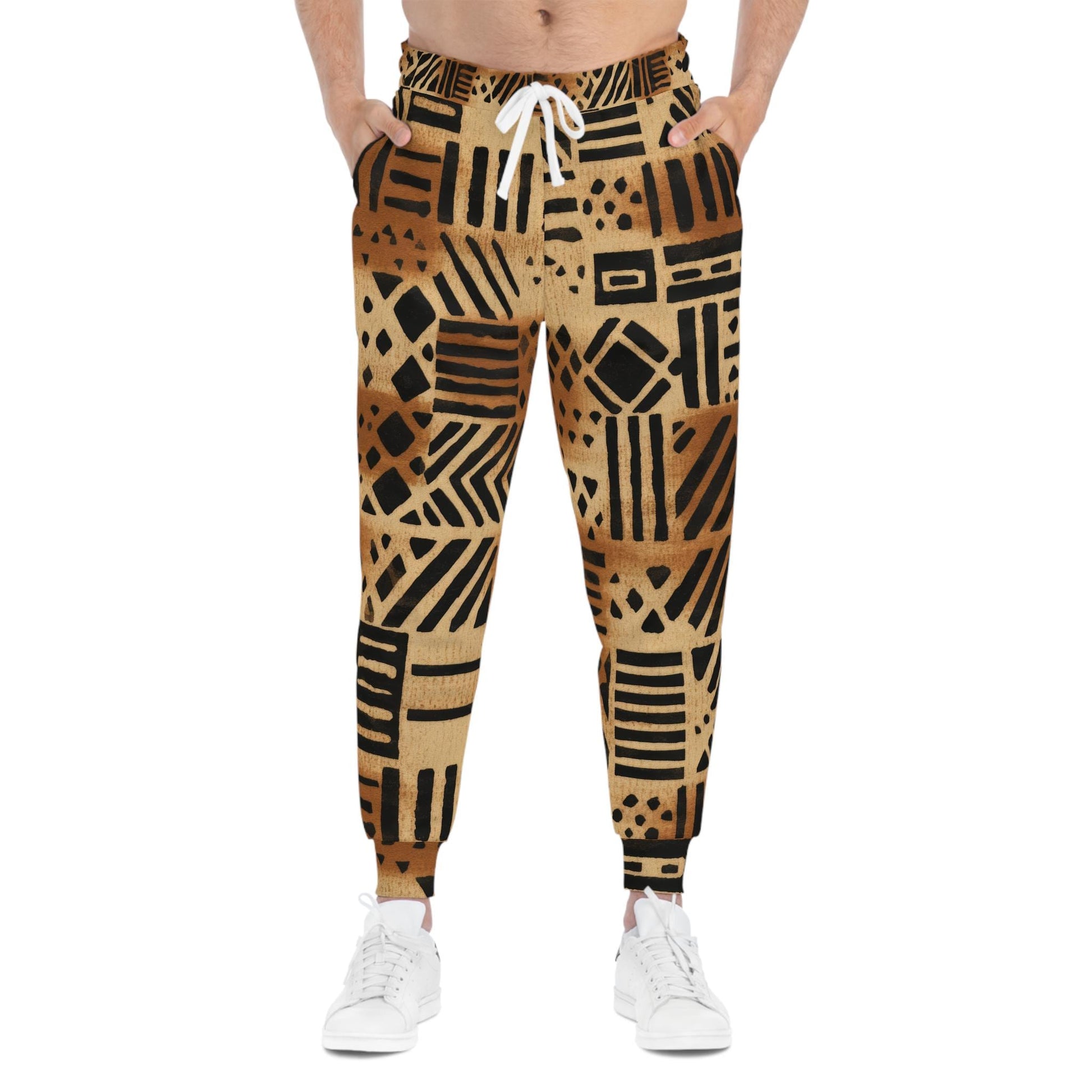 Neutrals -  Mens - Athletic Joggers - African - Mud Cloth Pattern