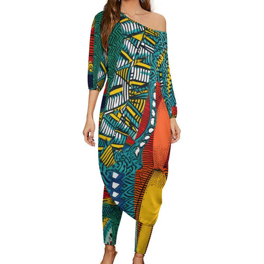 Art - Womens - Shoulder - Kurta - Kuti - Two Piece Set - African - Ankara Pattern - Suits - KumbatiaKulture