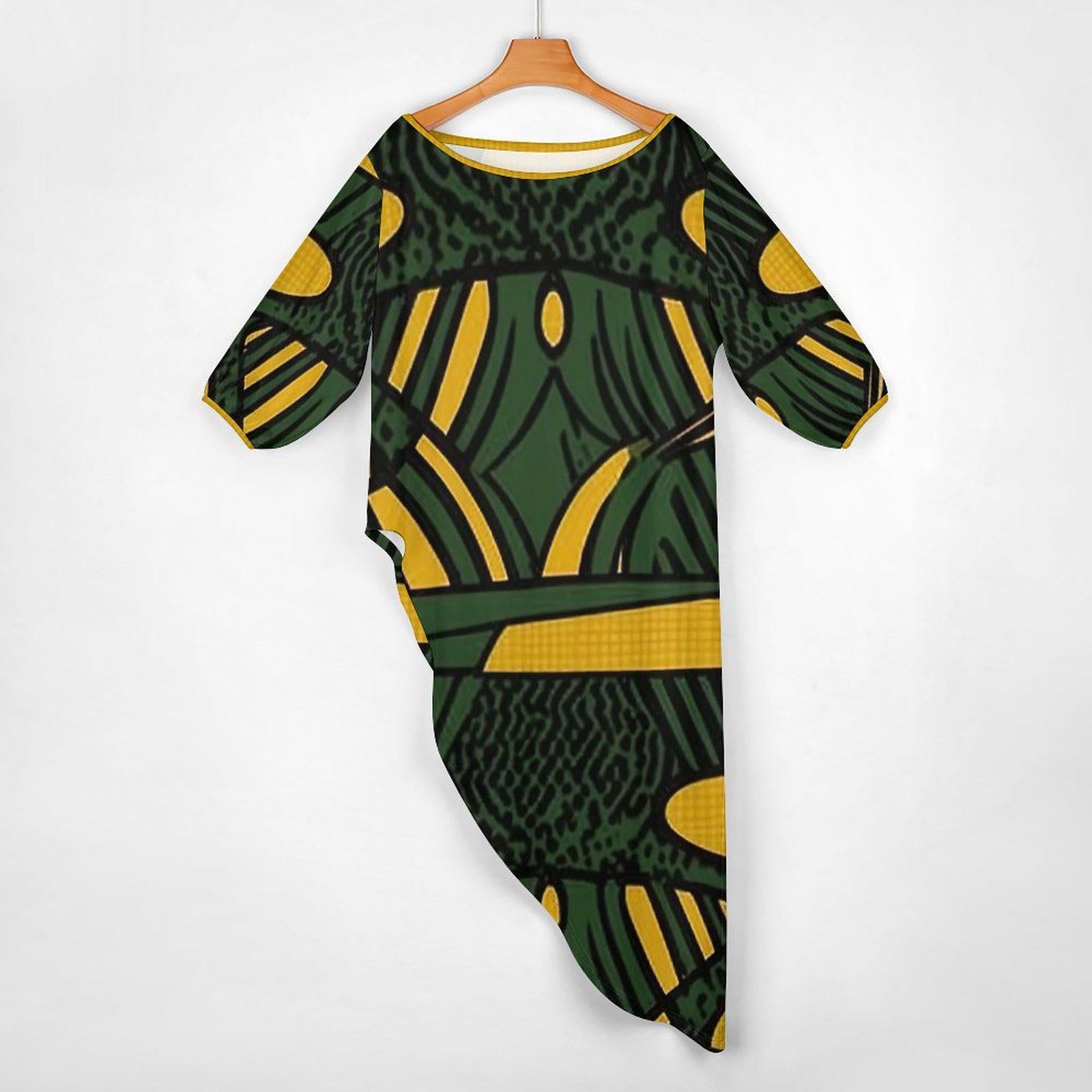 Golden Green - Womens - Shoulder - Kurta - Kurti - Two Piece Set - African - Ankara Pattern