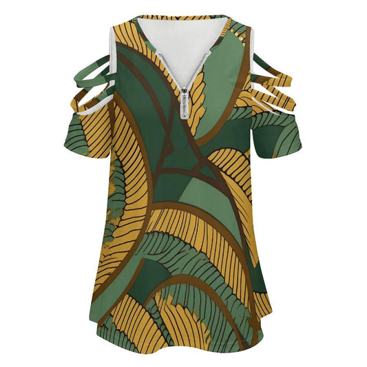 Gaia - Womens - Zipper Shirt - African - Ankara Pattern - T-shirts - KumbatiaKulture