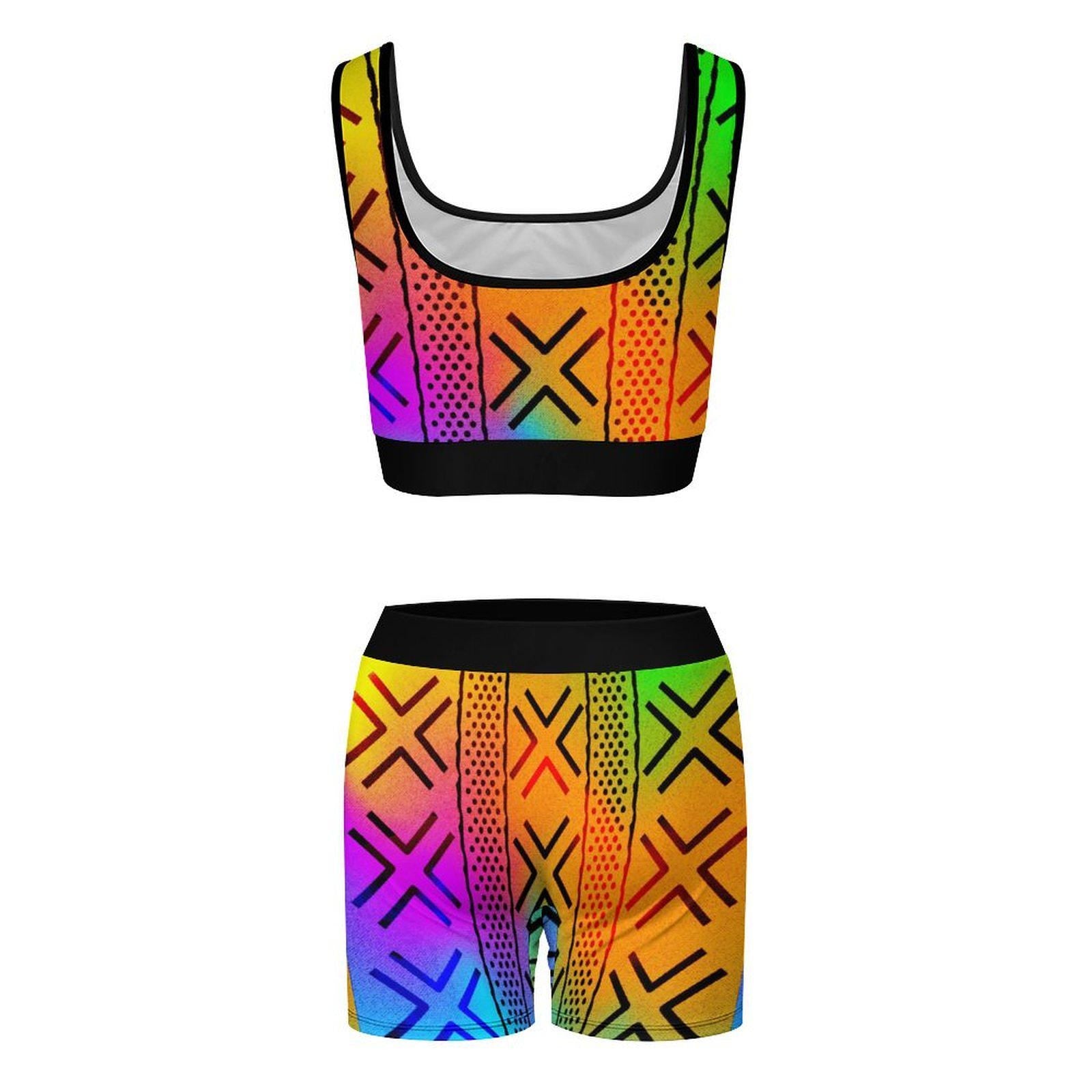 Good Times - Womens - Yoga Workout Outfit - African - Rainbow Tie Dye Pattern - Sports & Fitness - KumbatiaKulture