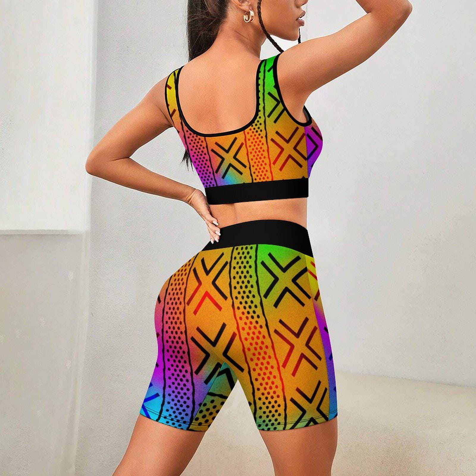 Good Times - Womens - Yoga Workout Outfit - African - Rainbow Tie Dye Pattern - Sports & Fitness - KumbatiaKulture