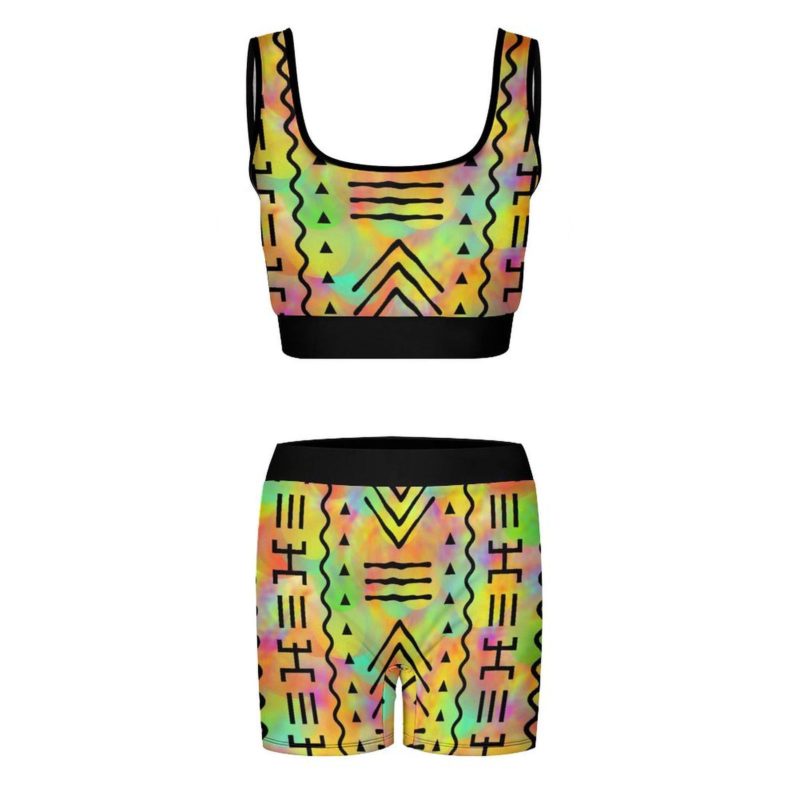 Rainbow - Womens - Yoga Workout Outfit - African - Tie Dye Pattern - Sports & Fitness - KumbatiaKulture